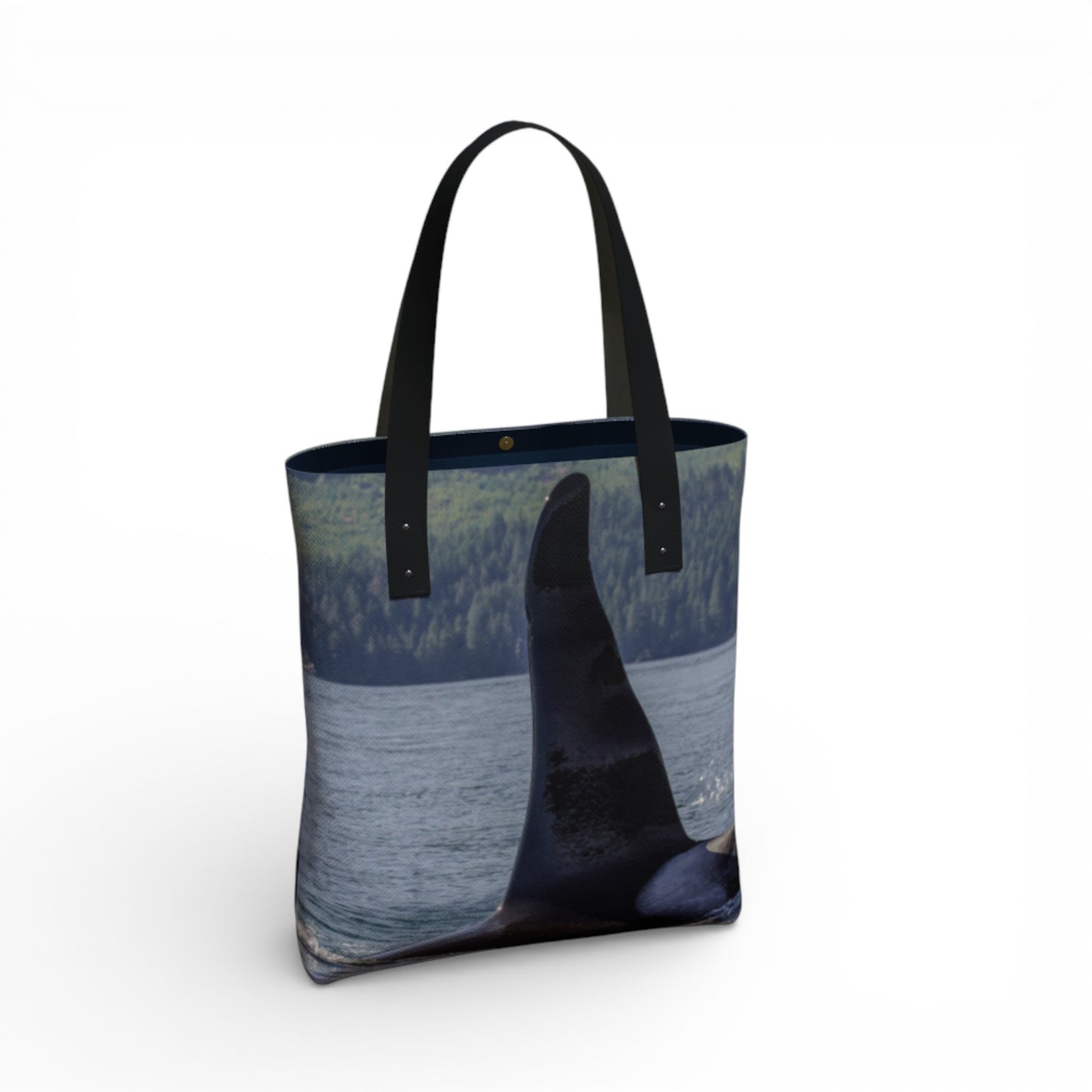 Tote bag with a whale design on a white background