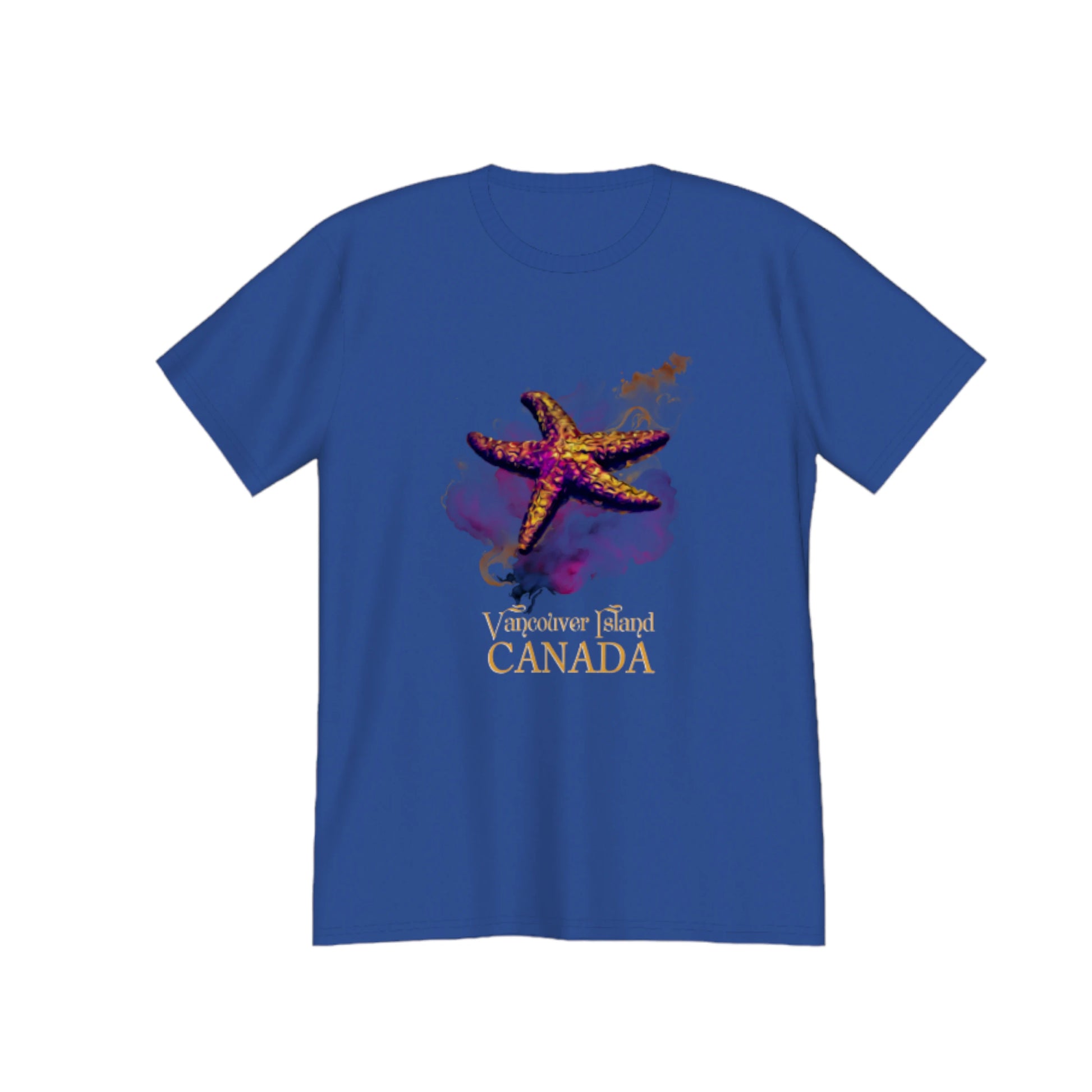 Star Track Vancouver Island Canada Premium unisex t-shirt. the image on the front is of a starfish with colourful abstract background. by van isle goddess dot com