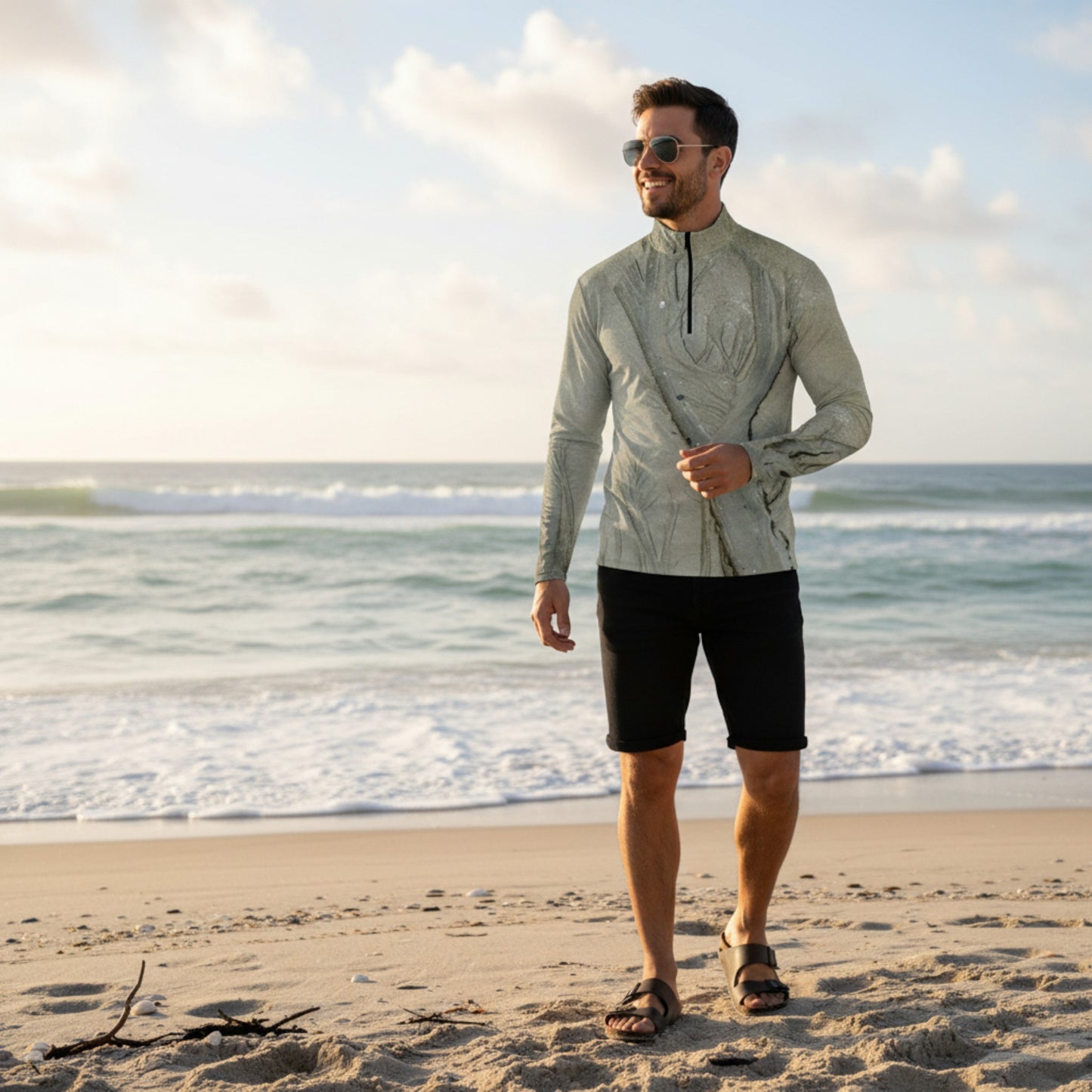 Under a Seashell Moon Men's Active Half Zip Long Sleeve Top