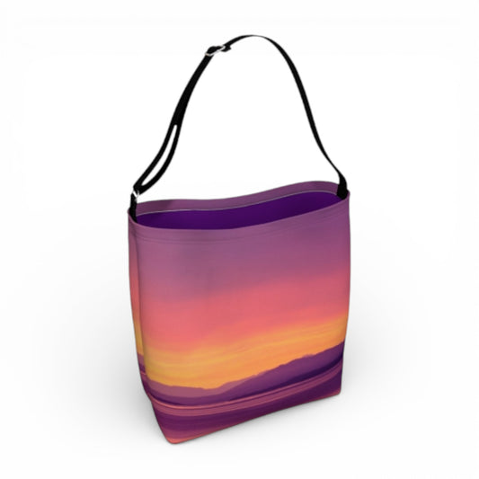 Colorful tote bag with a gradient design on a white background