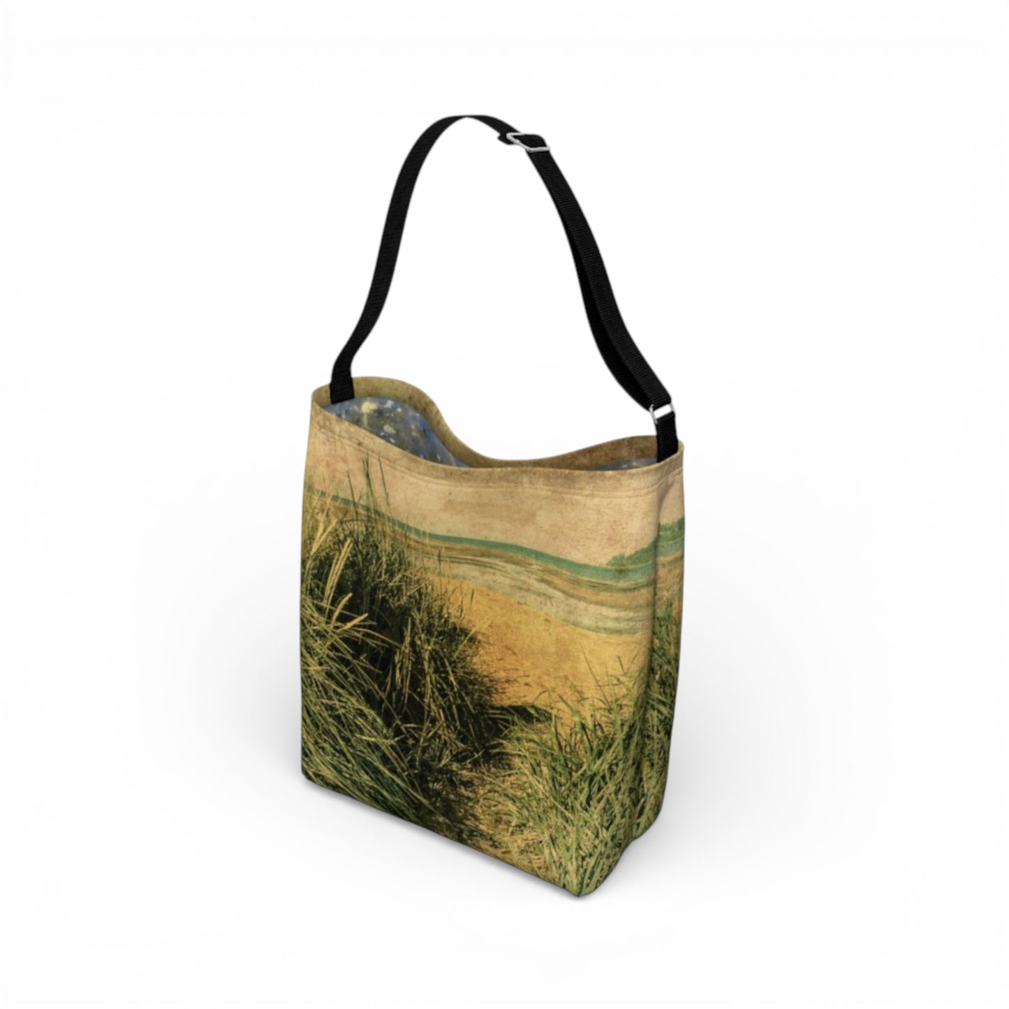 Tote bag with nature-themed design on a white background