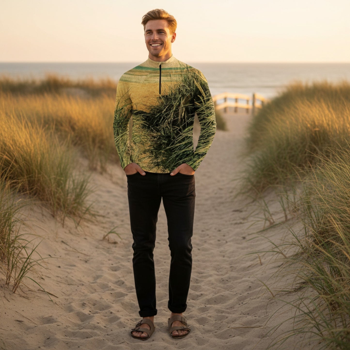 Vintage Beach Men's Active Half Zip Long Sleeve Top