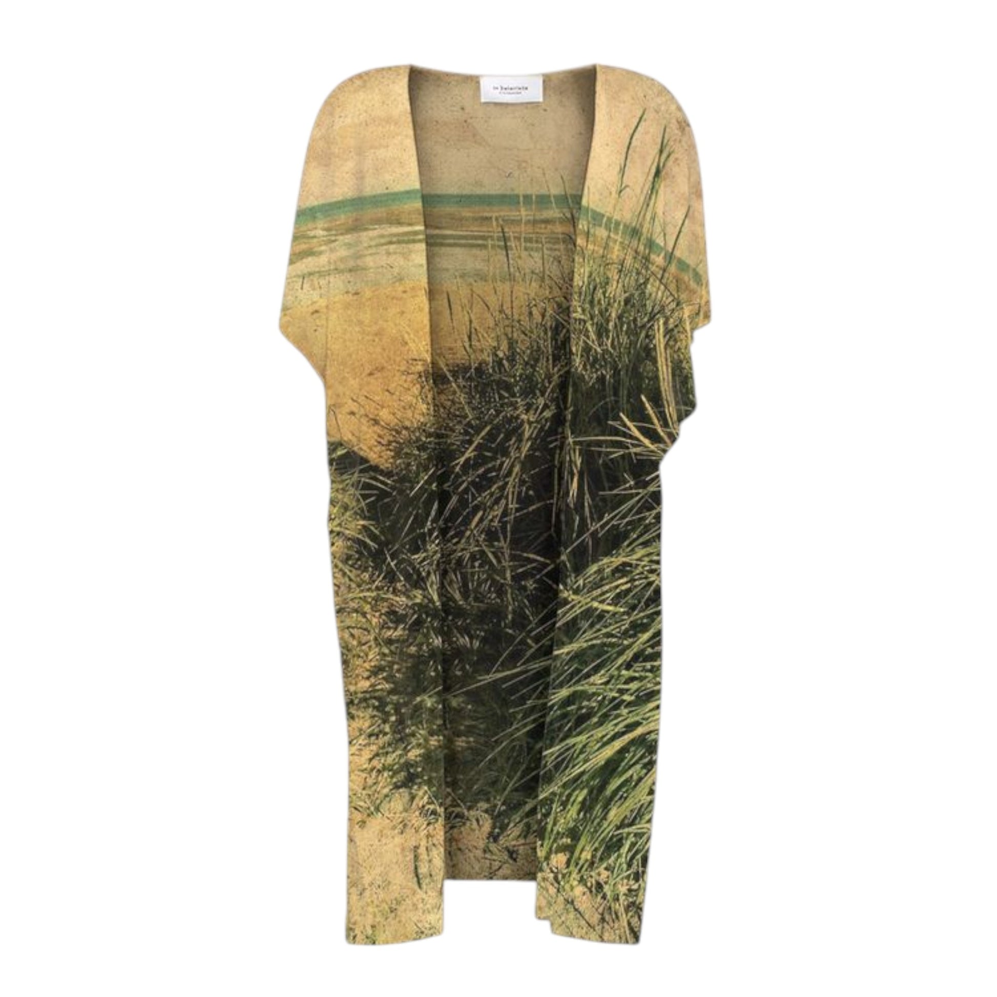All over print short sleeve kimono wrap featuring a nostalgic beach scene of Parksville Beach.
