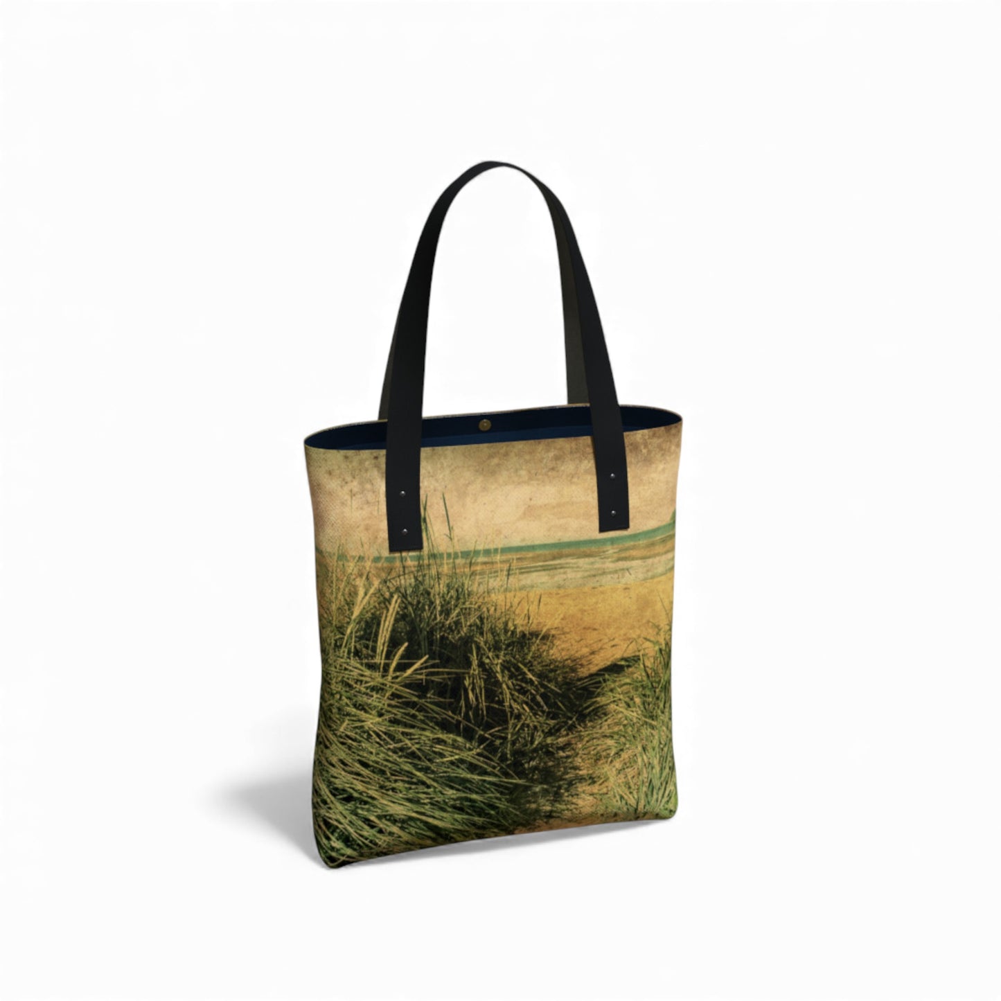 Tote bag with a natural landscape design on a white background