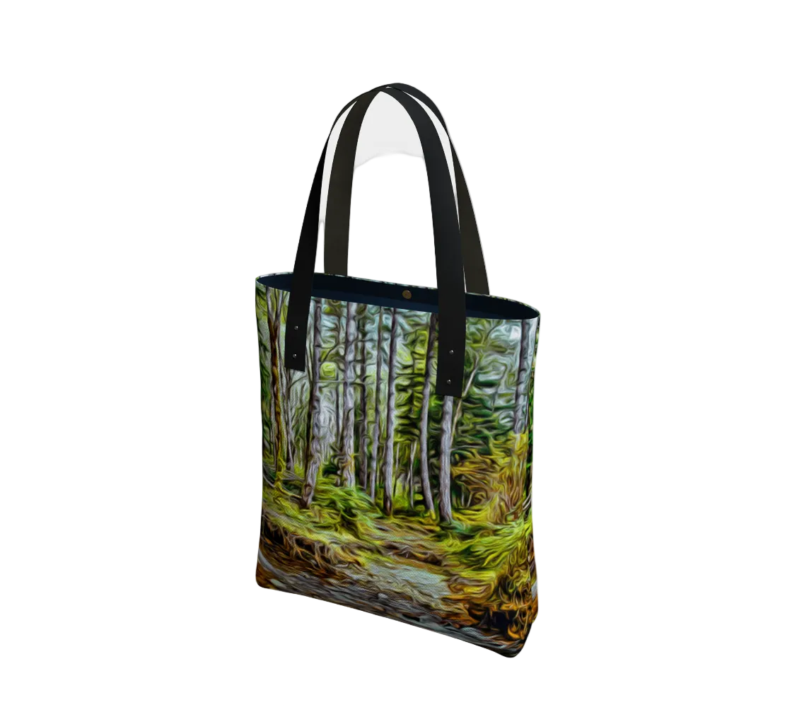 Tote bag with a forest design on a white background