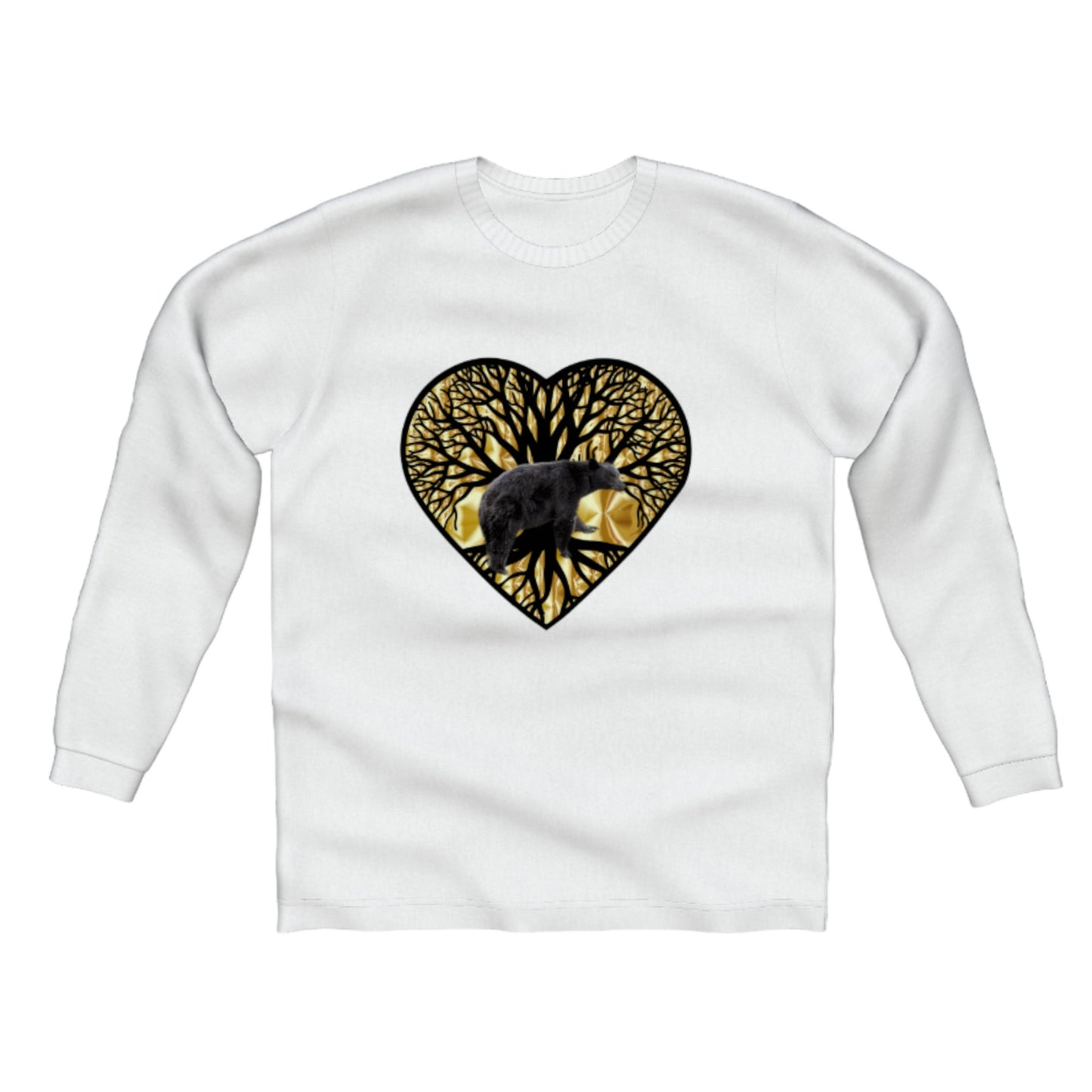 Bear Heart Comfort Long Sleeve T-shirt. The image is of a heart with the tree of life and bear. by van isle goddess dot com