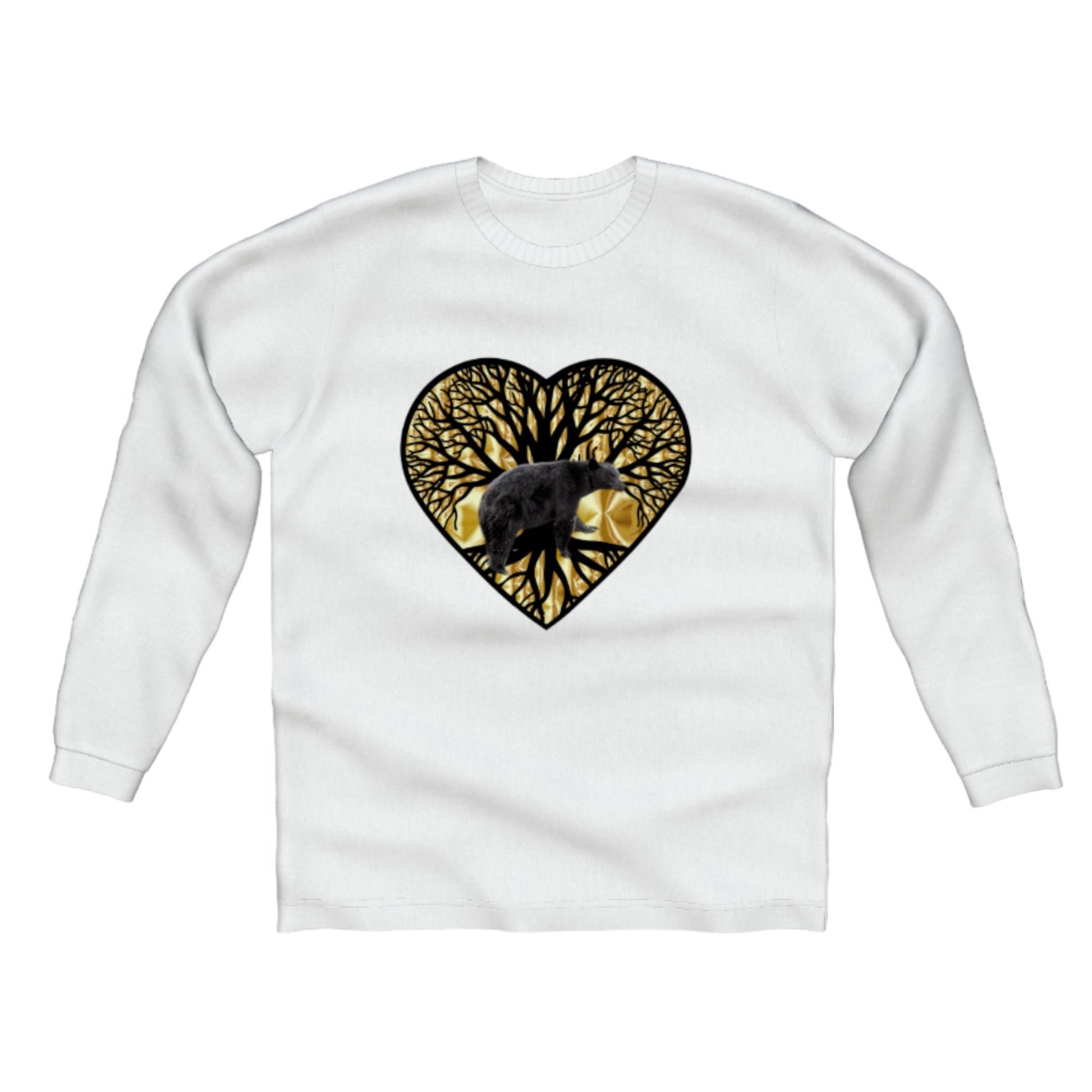 Bear Heart Comfort Long Sleeve T-shirt. The image is of a heart with the tree of life and bear. by van isle goddess dot com