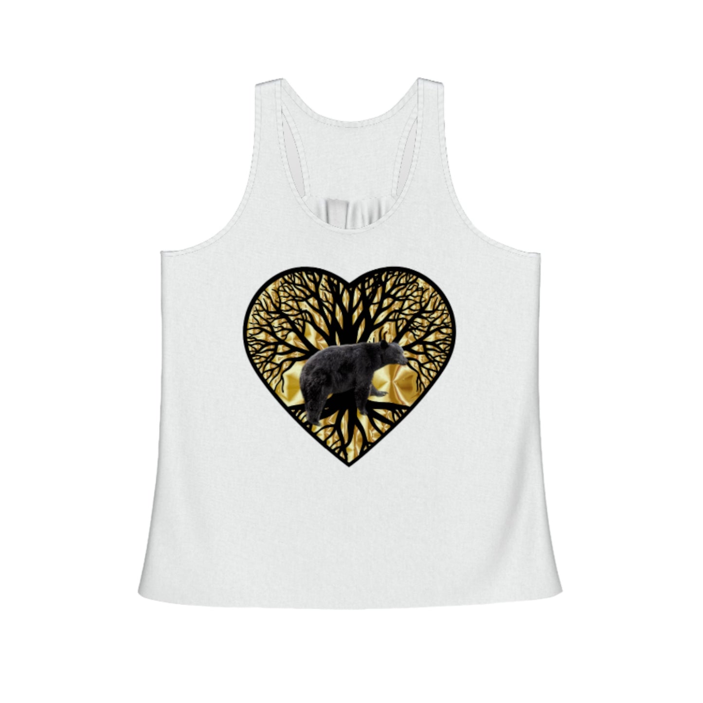 Bear Heart Flow Racerback Tank Top.  The image on the front shows two sea lions on a abstract ocean blue background. By van isle goddess dot com