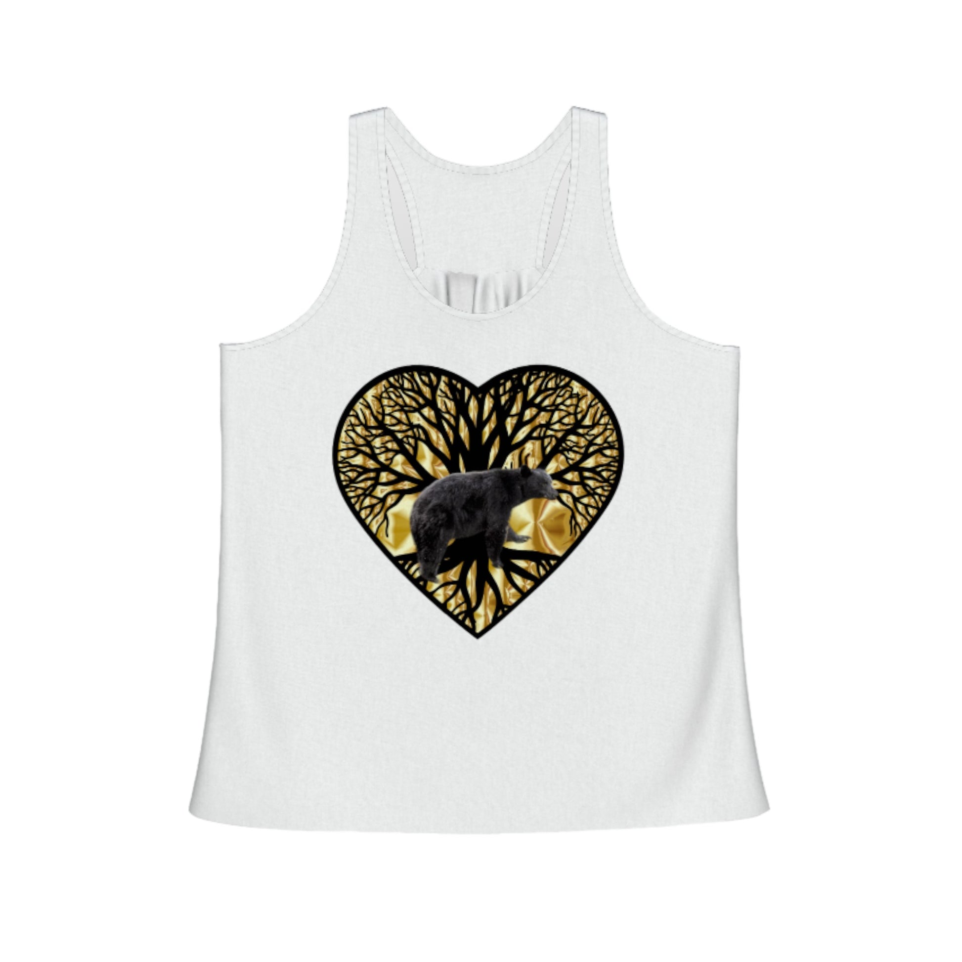 Bear Heart Flow Racerback Tank Top.  The image on the front shows two sea lions on a abstract ocean blue background. By van isle goddess dot com