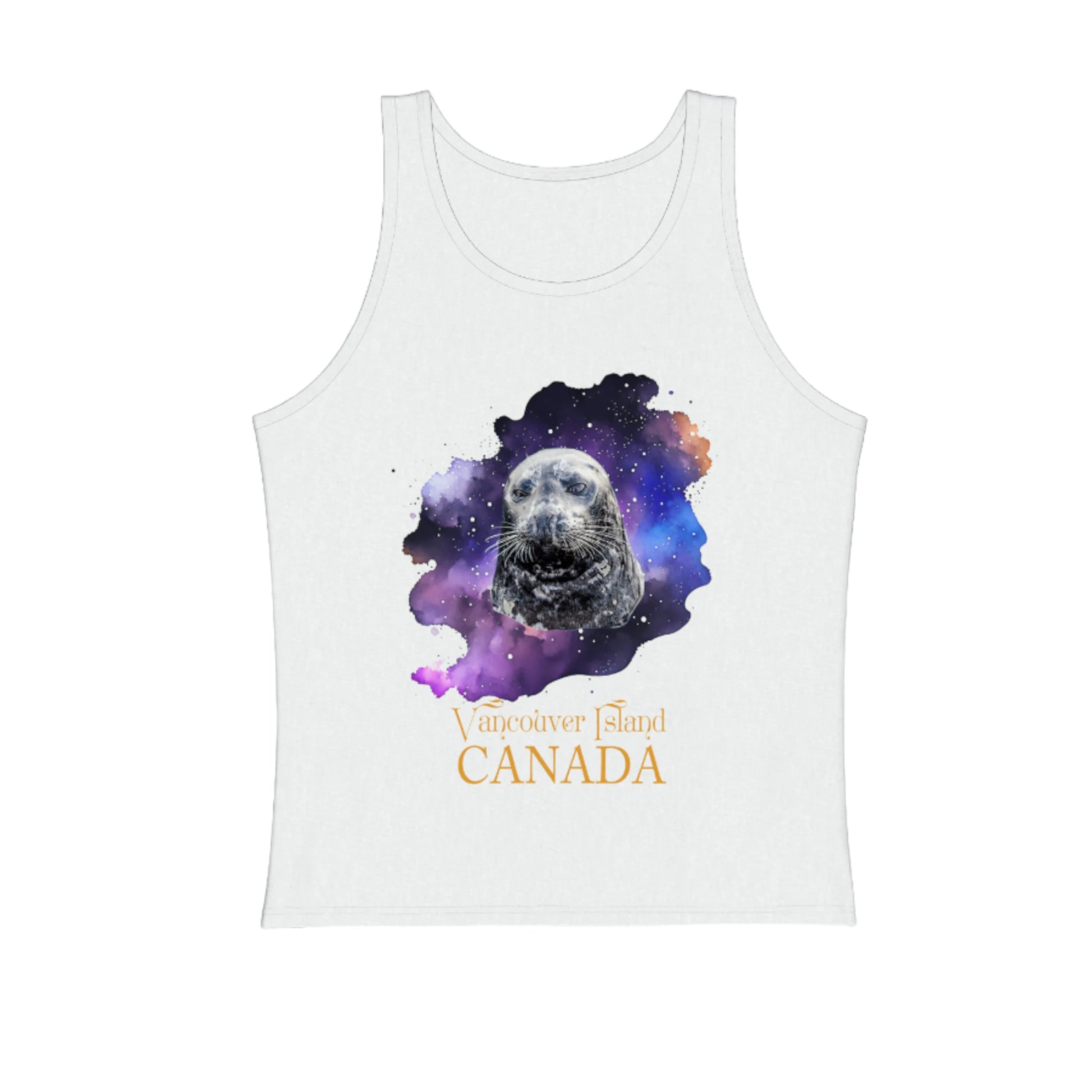 I Love Lucy Vancouver Island Canada Premium Unisex Tank Top.  The image is of a harbour seal named Lucy that lives at the Nanaimo harbour.  The words on the lower part of the tank top reads Vancouver Island, Canada.  