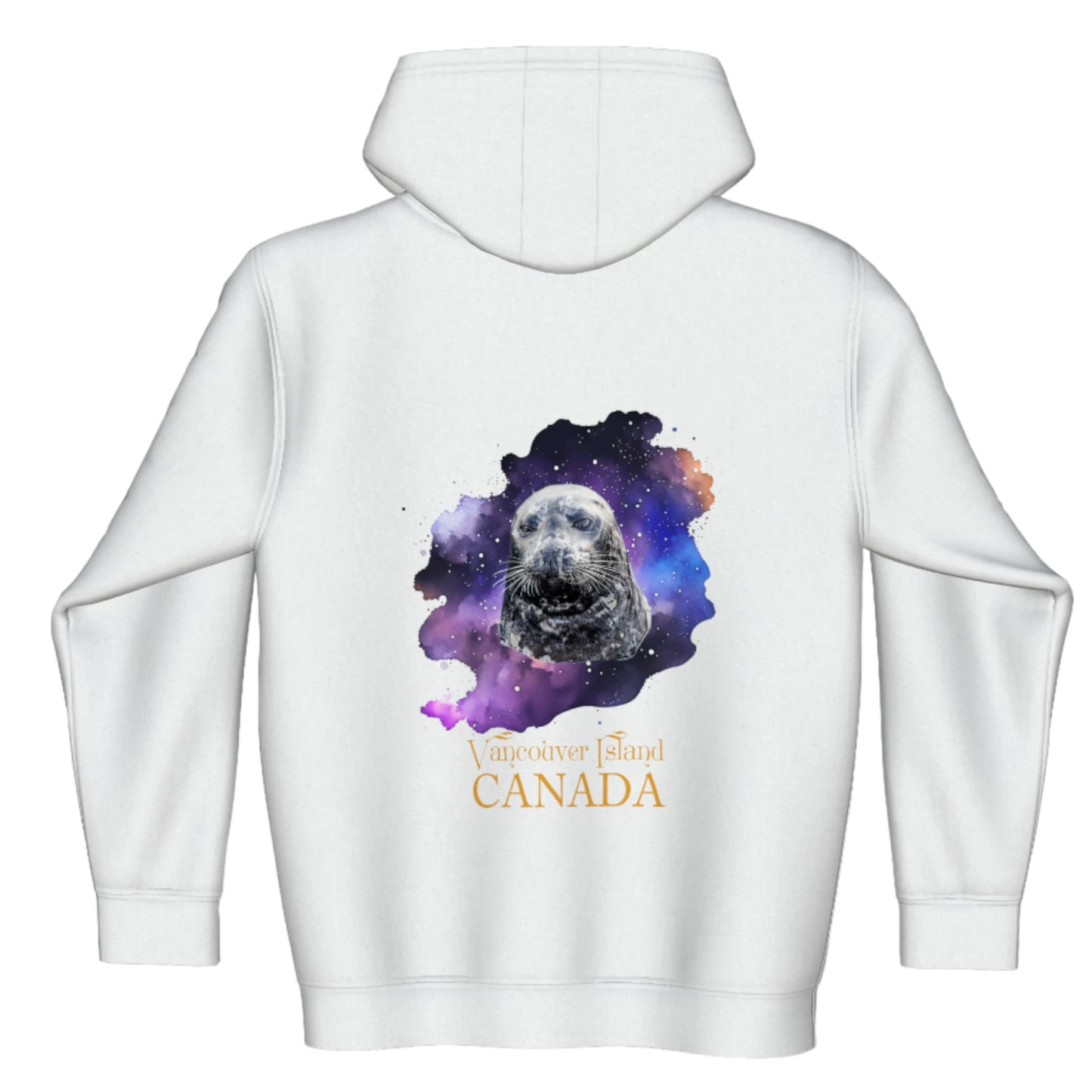 I Love Lucy Vancouver Island Canada Premium Zipper Hoodie. The image is of a harbour seal and is printed on both sides of the hoodie.