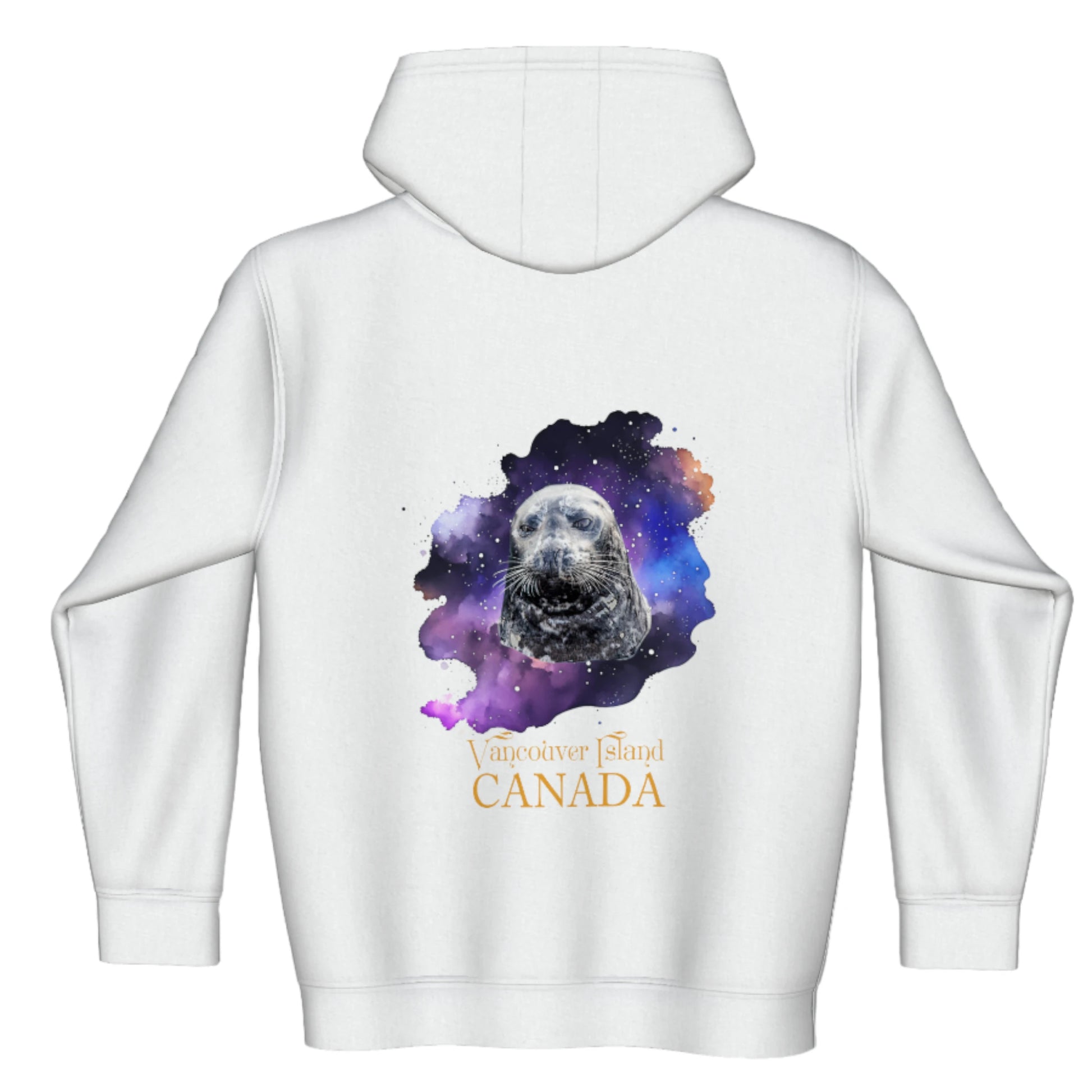 I Love Lucy Vancouver Island Canada Premium Zipper Hoodie. The image is of a harbour seal and is printed on both sides of the hoodie.