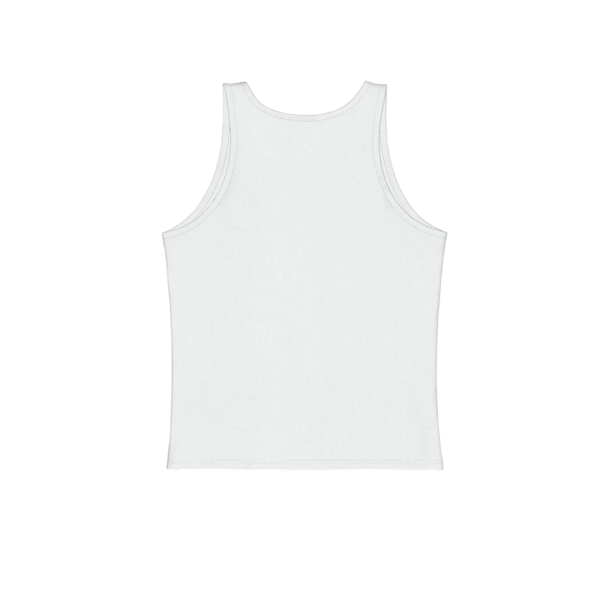 The back of the white unisex tank top