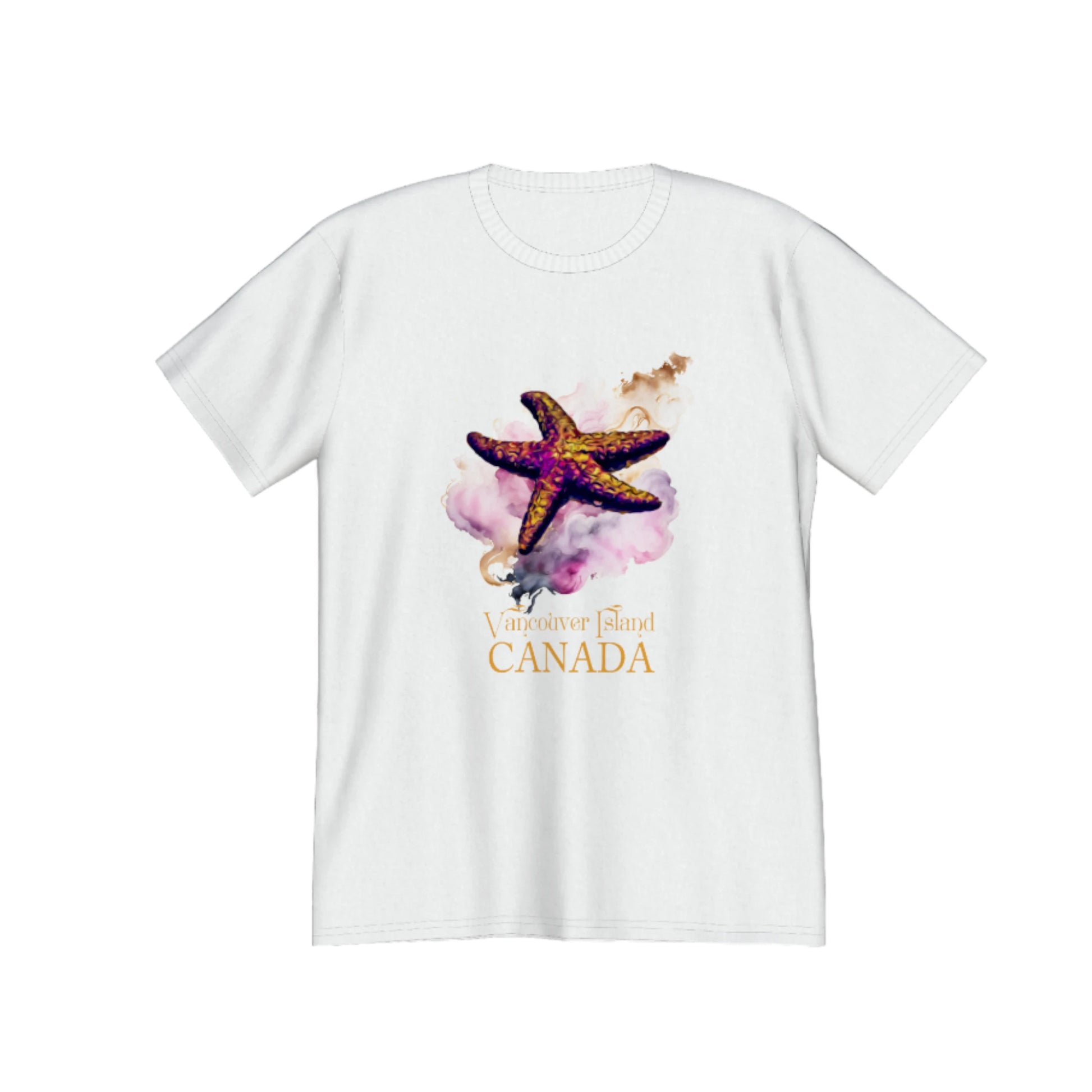 Star Track Vancouver Island Canada Premium unisex t-shirt. the image on the front is of a starfish with colourful abstract background. by van isle goddess dot com