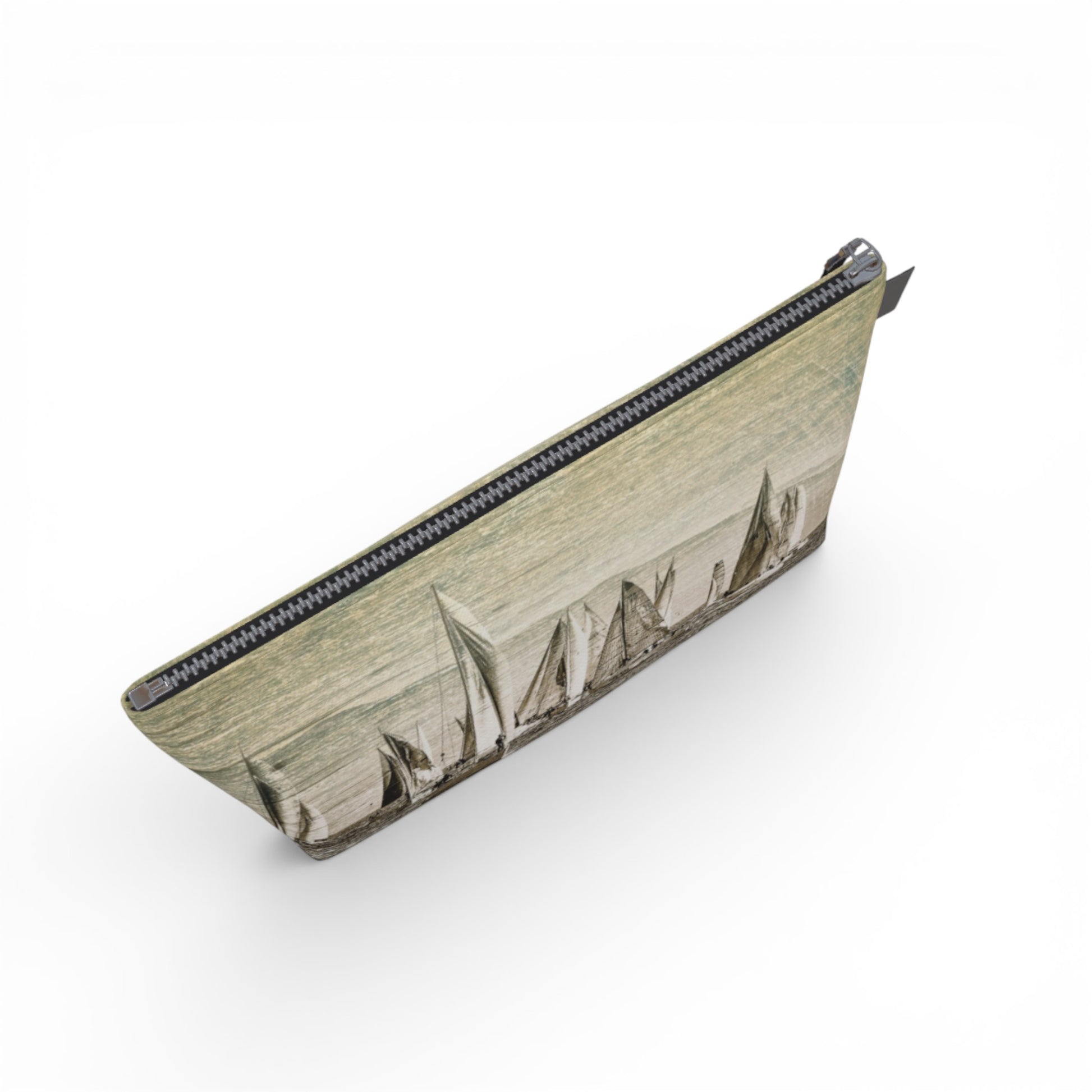 Rectangular pouch with zipper and sailboat pattern on a white background