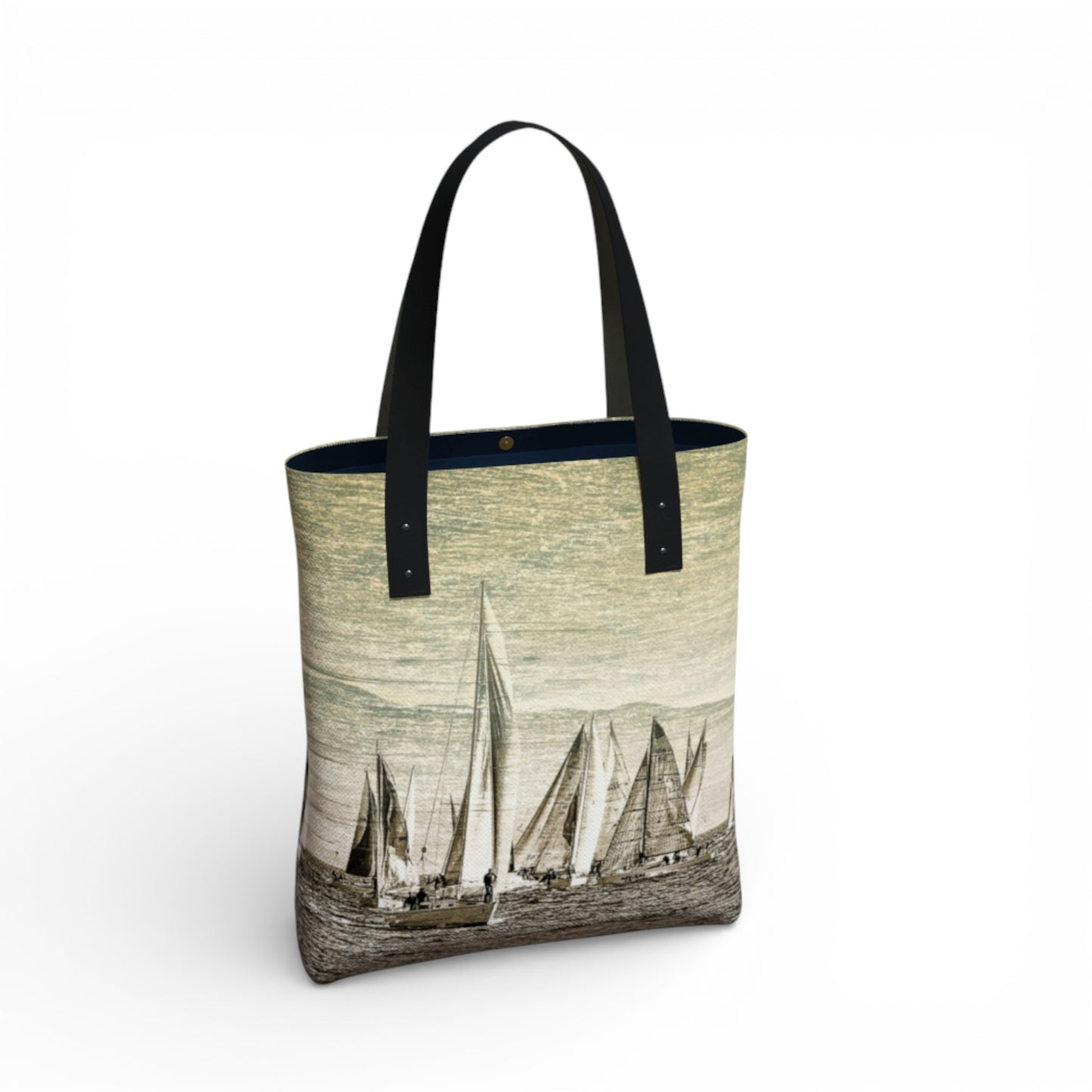 Tote bag with sailboat design on a white background