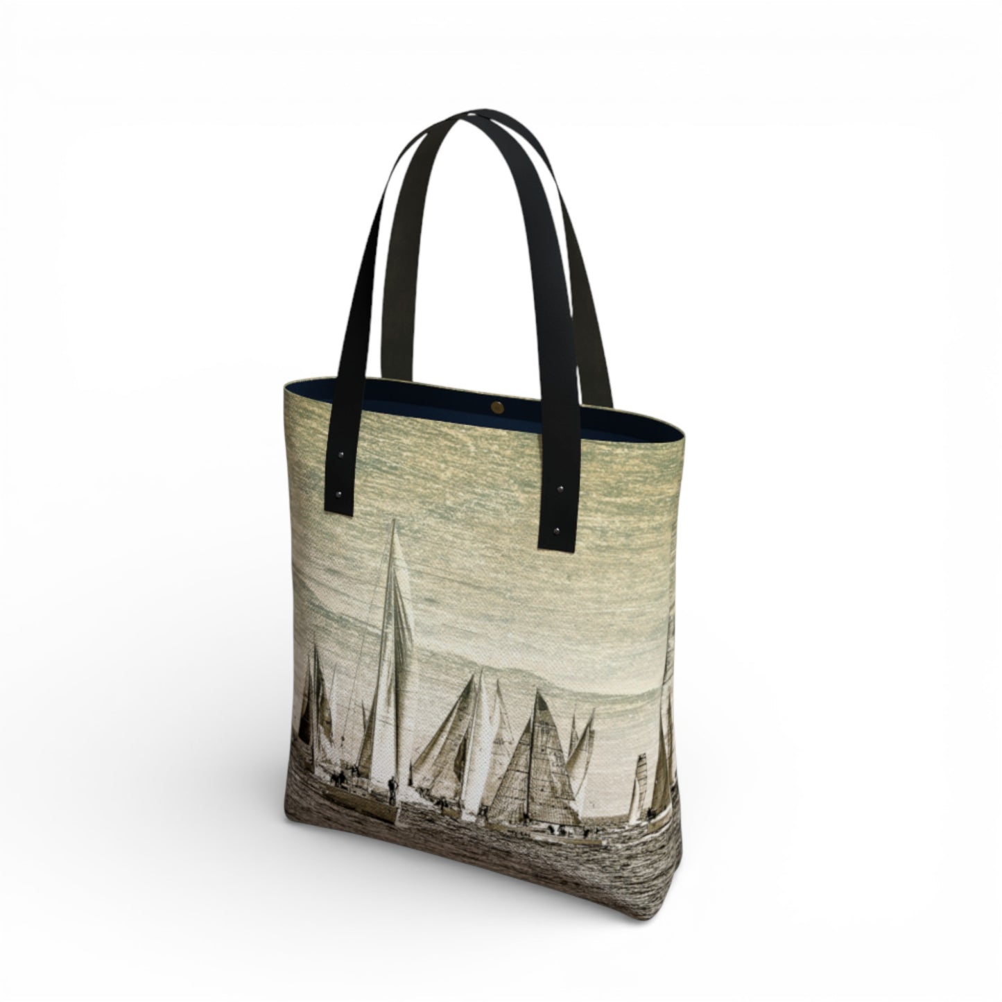 Tote bag with sailboat design on a white background