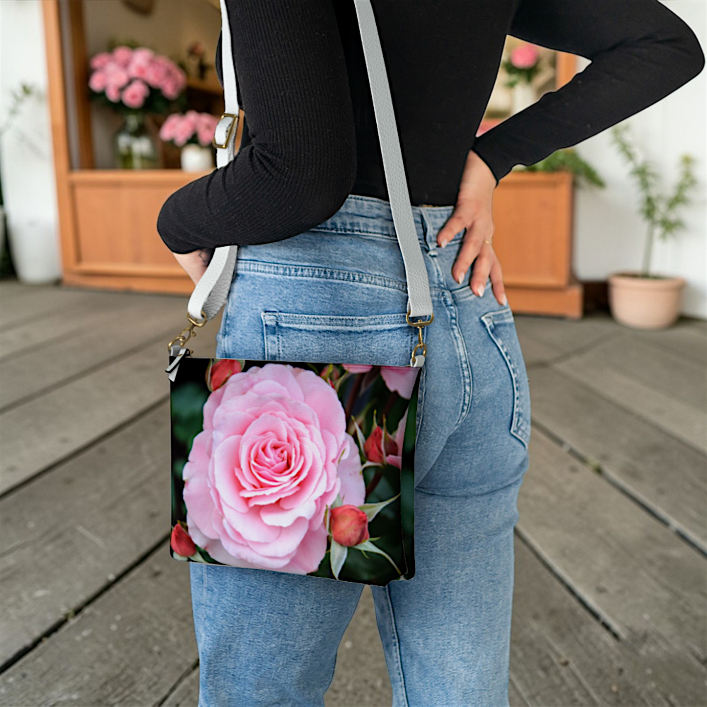 Love Surrounds Roses Vegan Leather Crossbody Purse