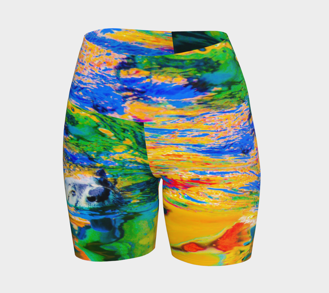 All over print Otter Art yoga shorts. Image is that of a sea otter.