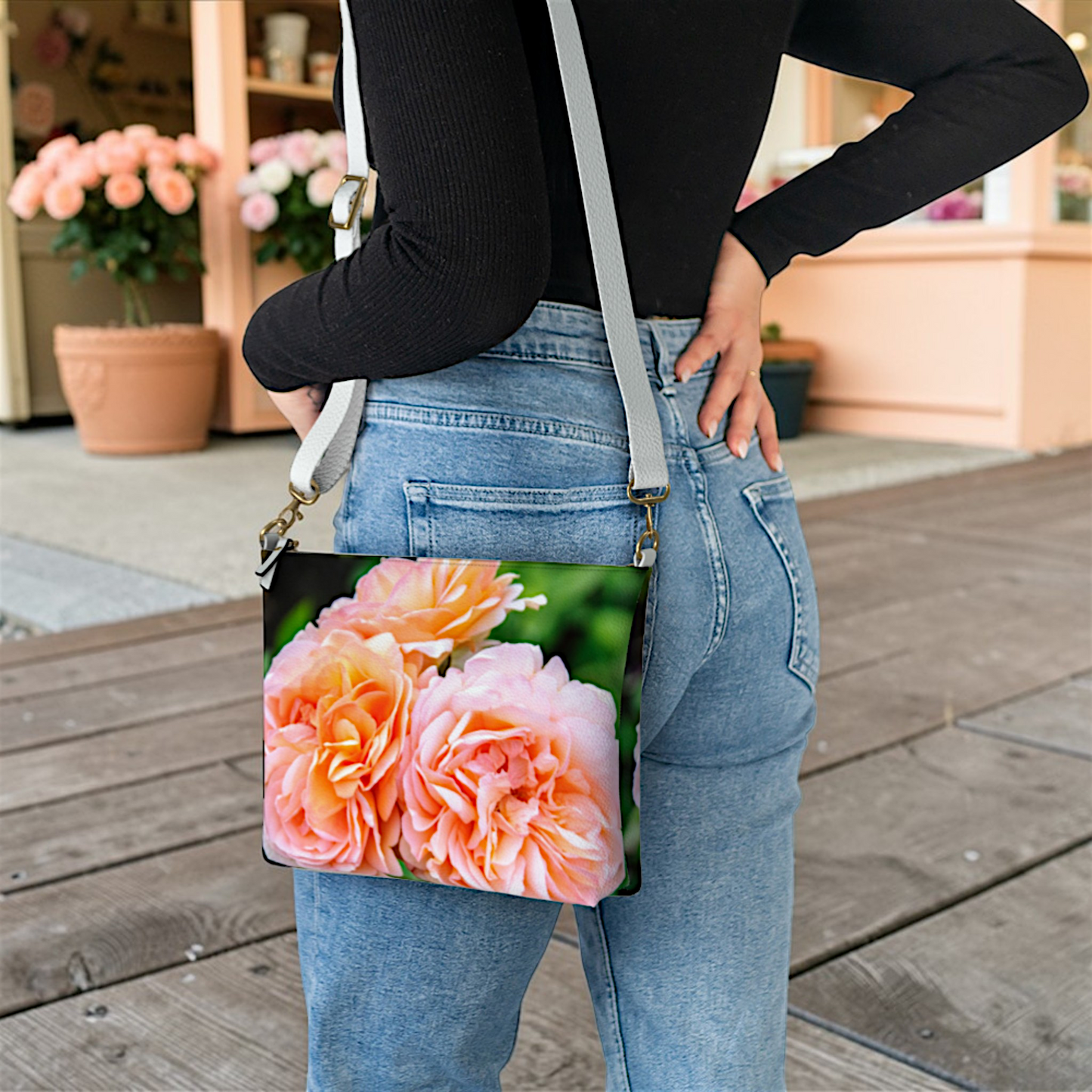 Happy Roses Vegan Leather Crossbody Purse