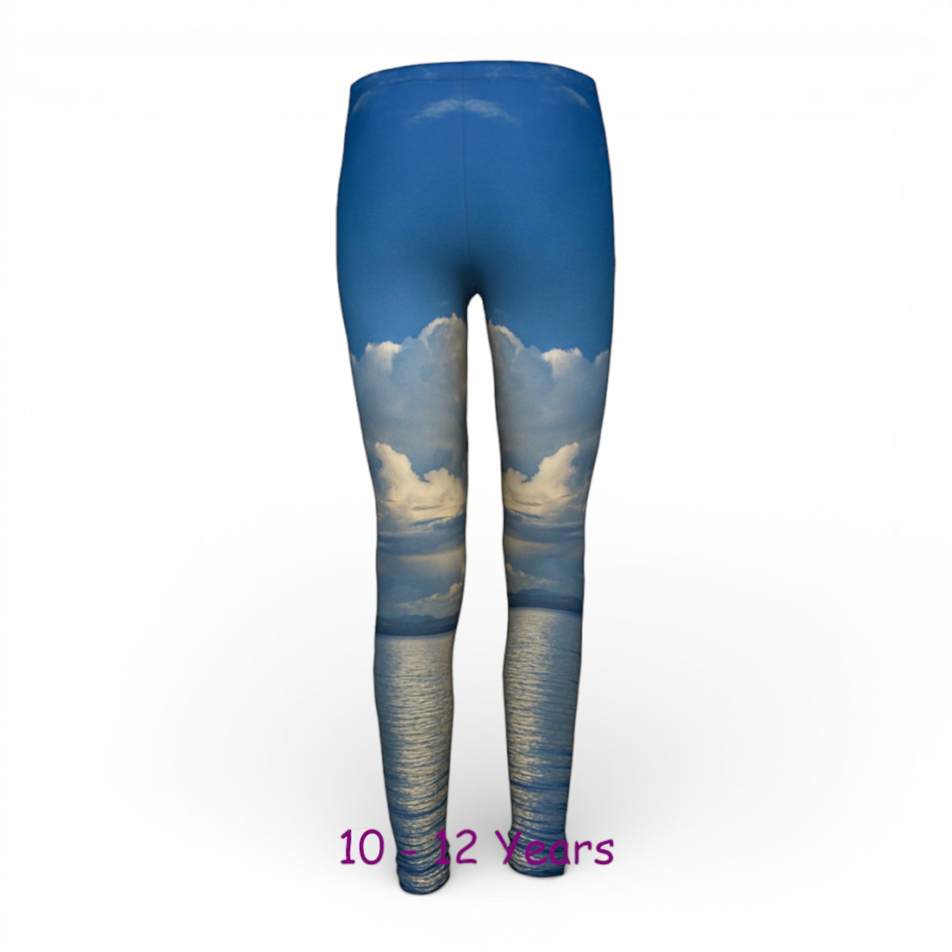 Blue leggings with a cloud pattern on a white background