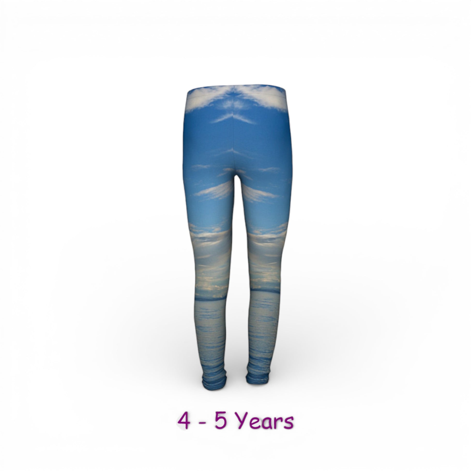 Blue and gray patterned leggings for ages 4-5 on a white background