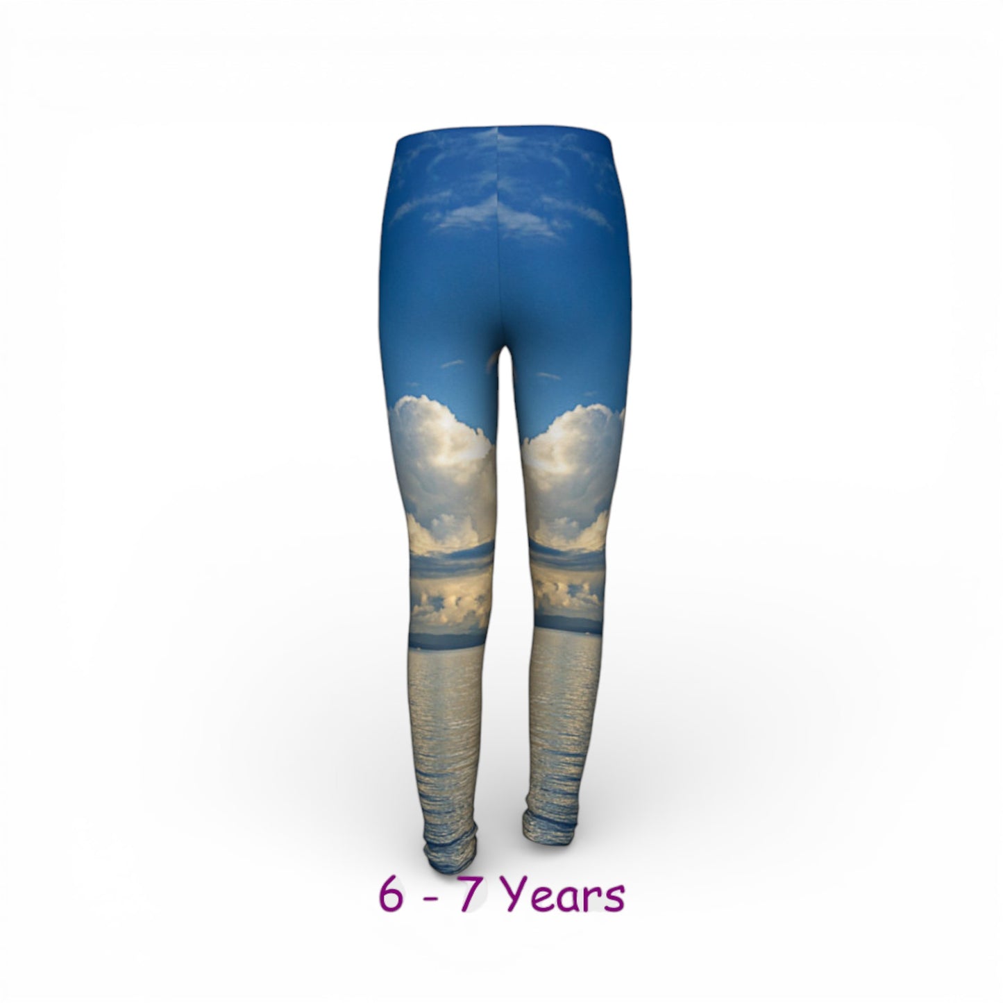 Leggings with a sky and cloud design on a white background