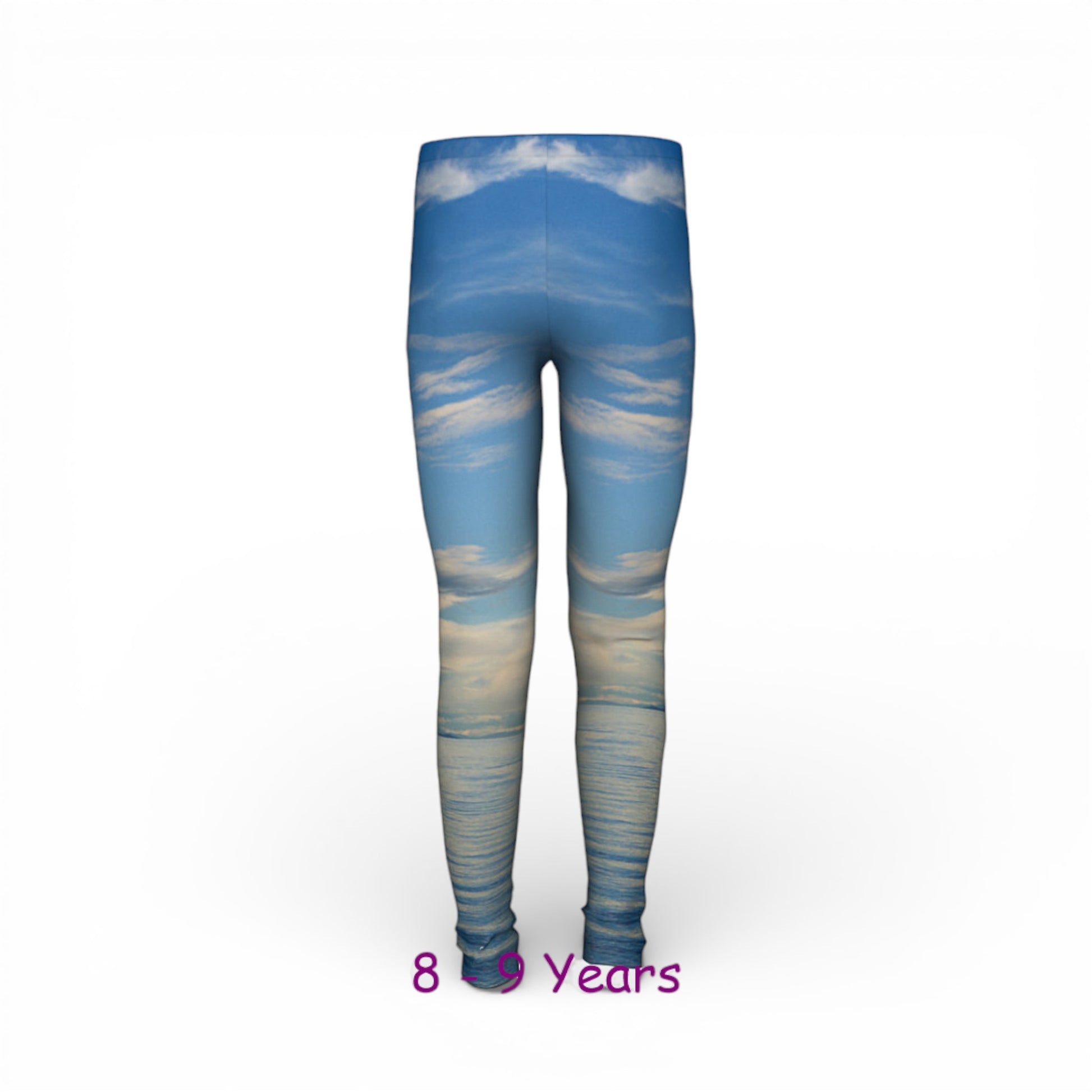 Leggings with a sky and cloud pattern on a white background