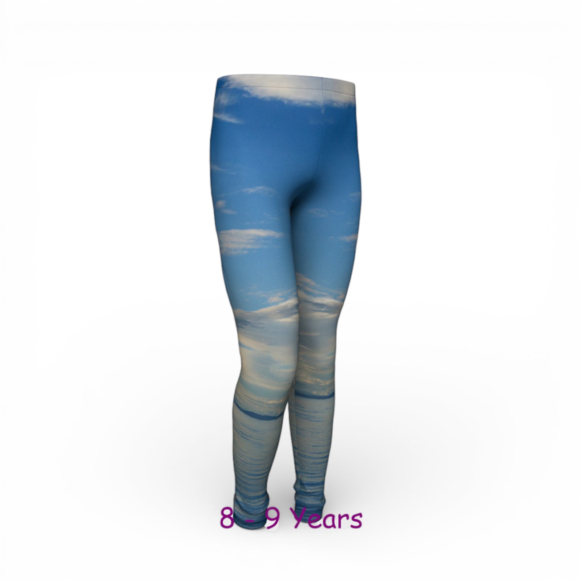 Blue patterned leggings for children on a white background