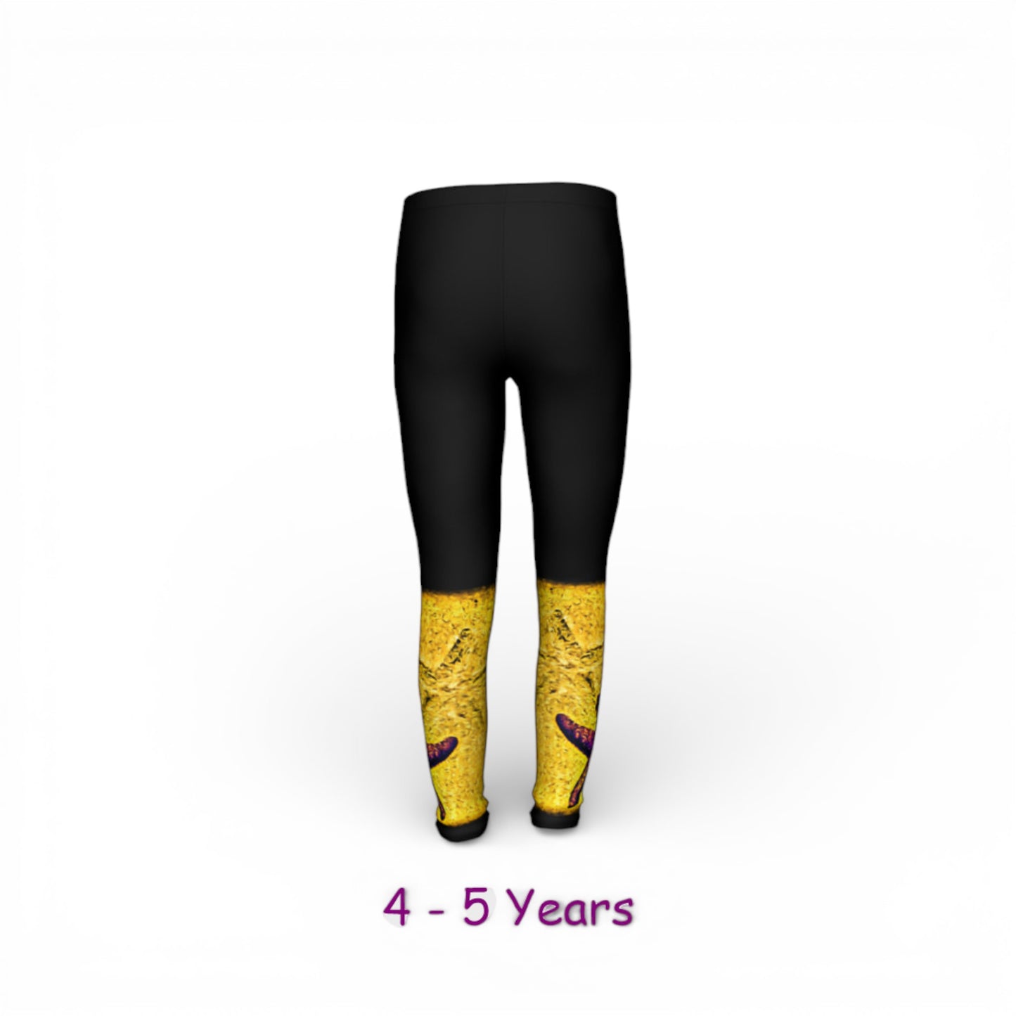 Black leggings with yellow print on a white background