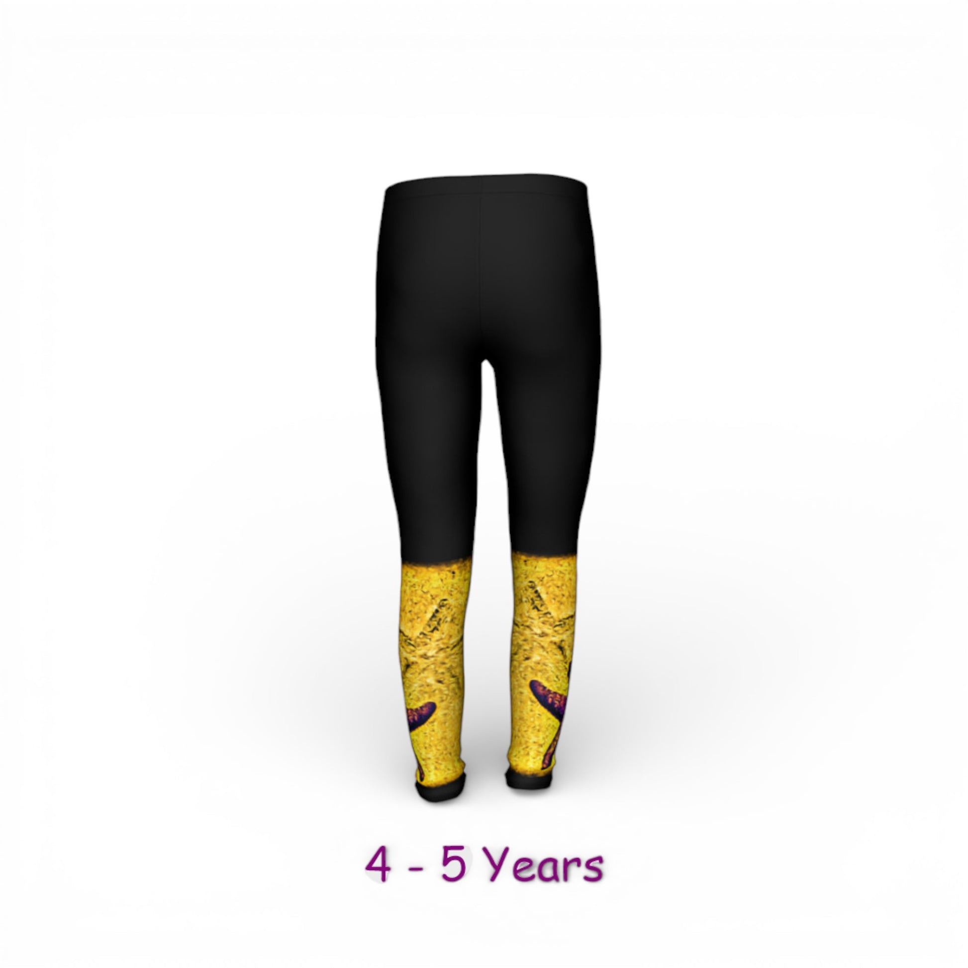 Black leggings with yellow print on a white background