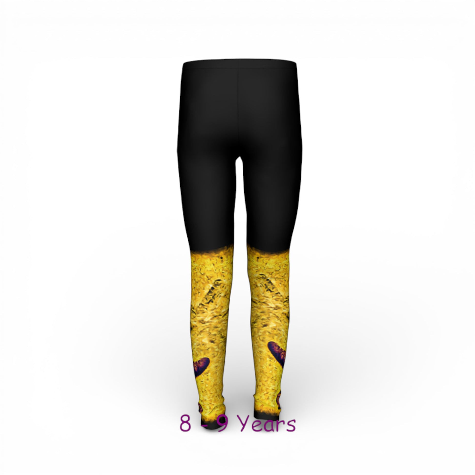 Black leggings with yellow pattern on a white background