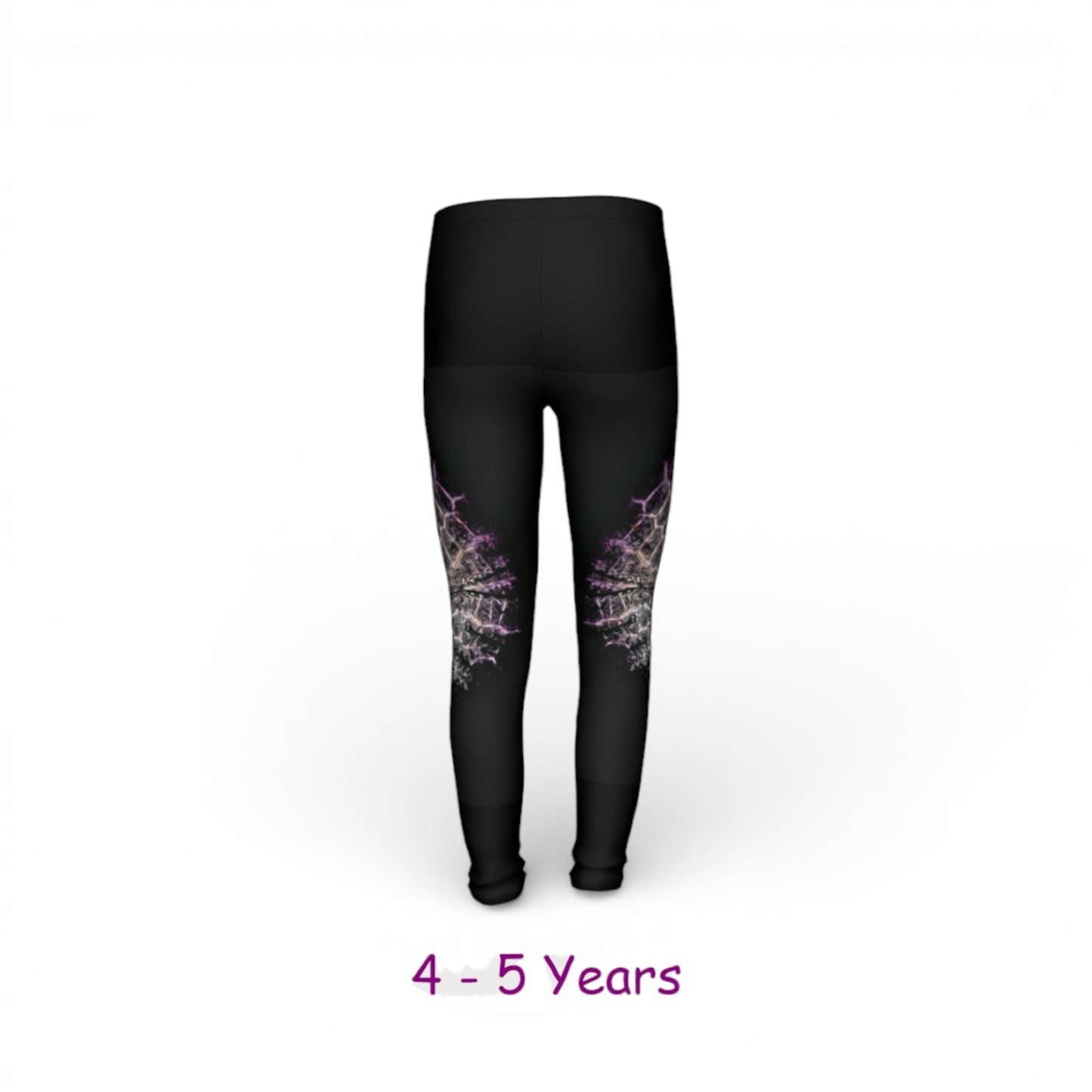 Black leggings with floral designs on a white background