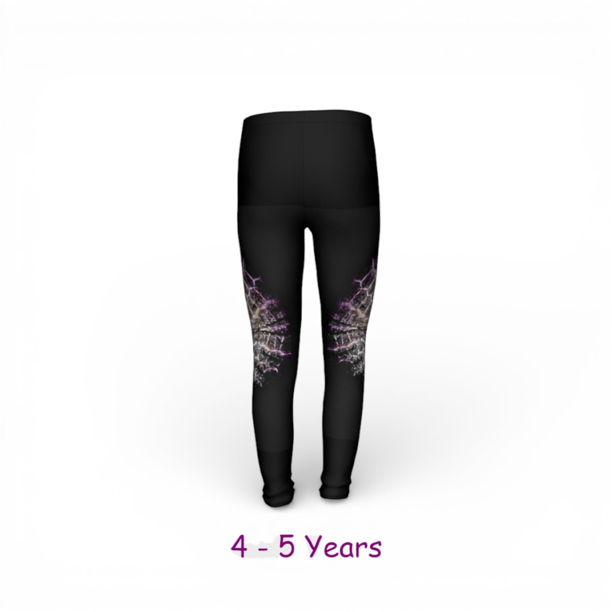Black leggings with floral designs on a white background