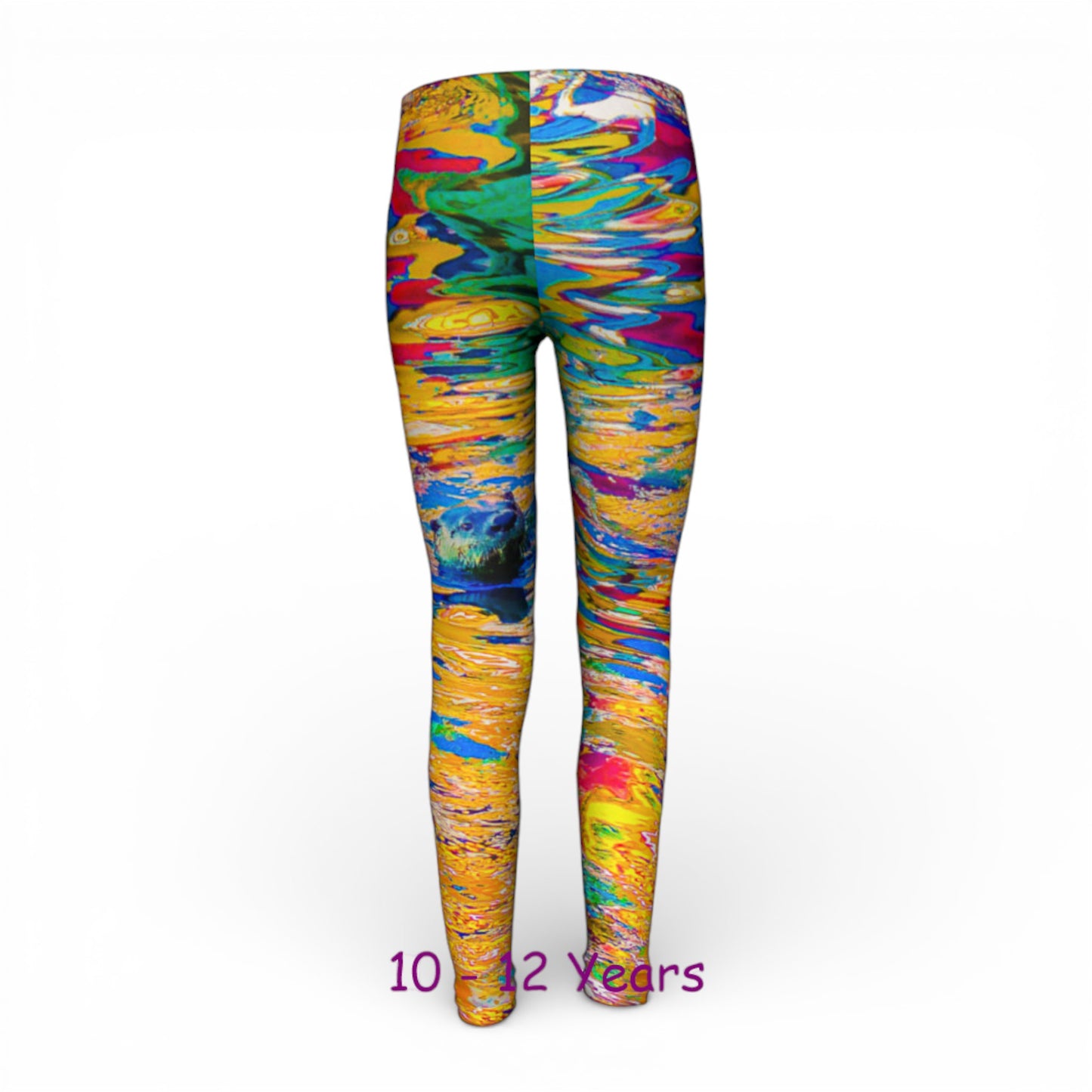 Colorful tie-dye leggings on a white background