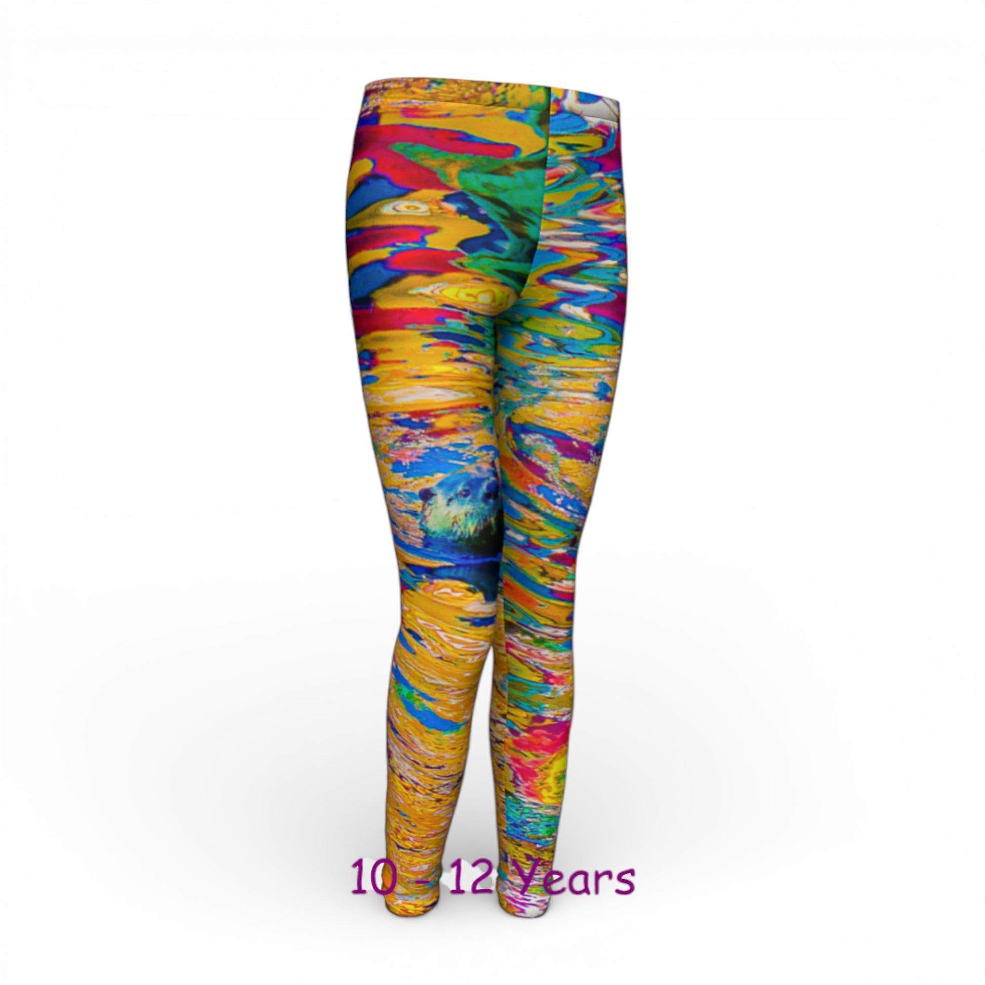Colorful tie-dye leggings on a white background