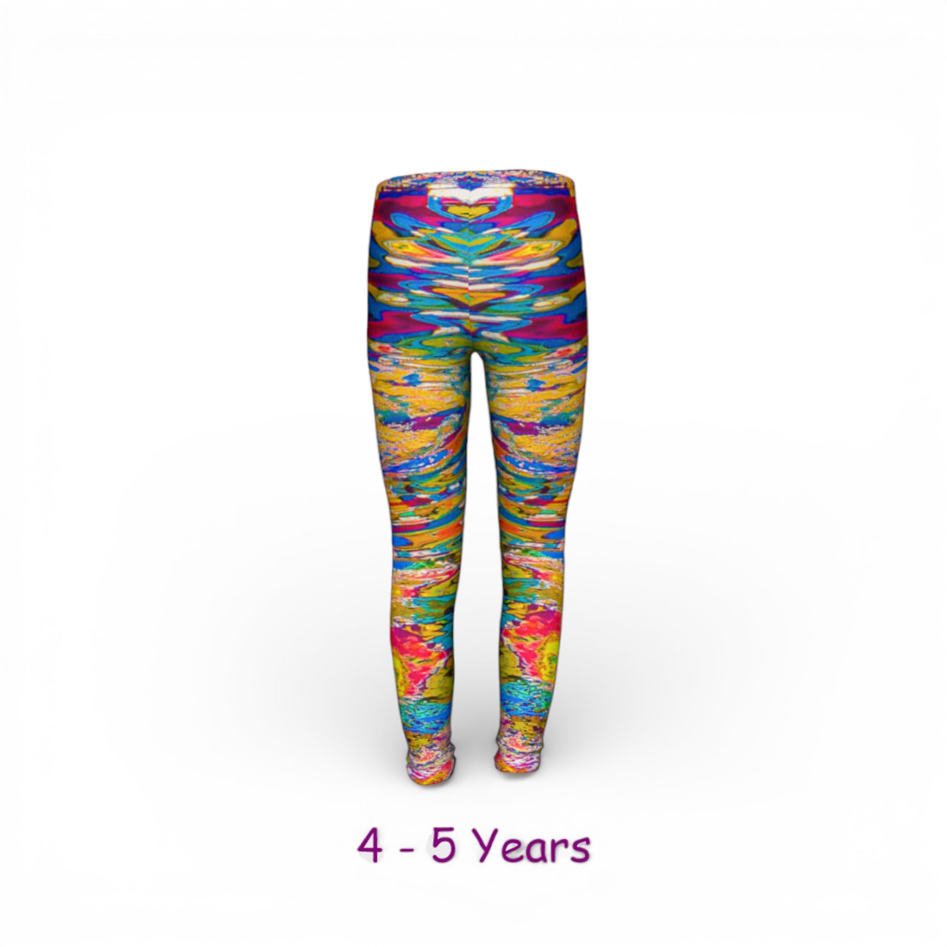 Colorful patterned leggings for ages 4-5 on a white background