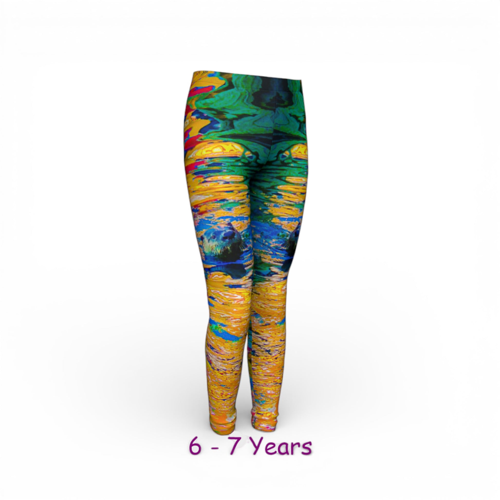 Colorful patterned leggings on a white background with '6 - 7 Years' text.