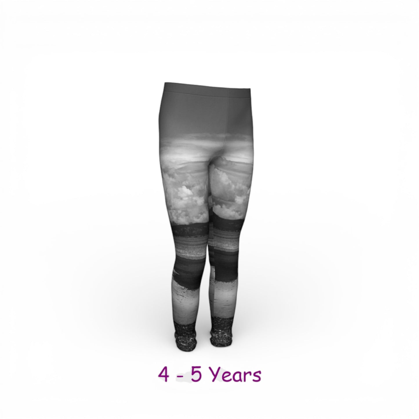 Black and gray patterned leggings for ages 4-5 on a white background
