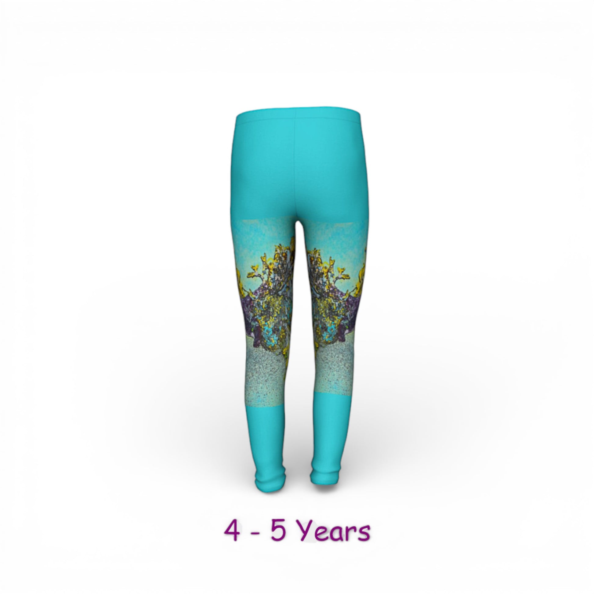 Turquoise leggings with a coral reef design on a white background