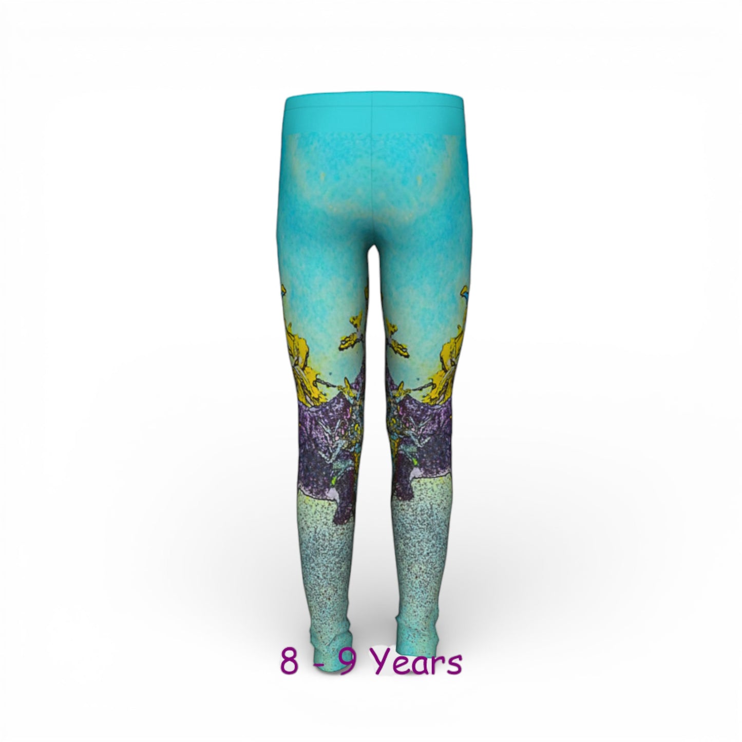 Leggings with a nature-themed design on a white background