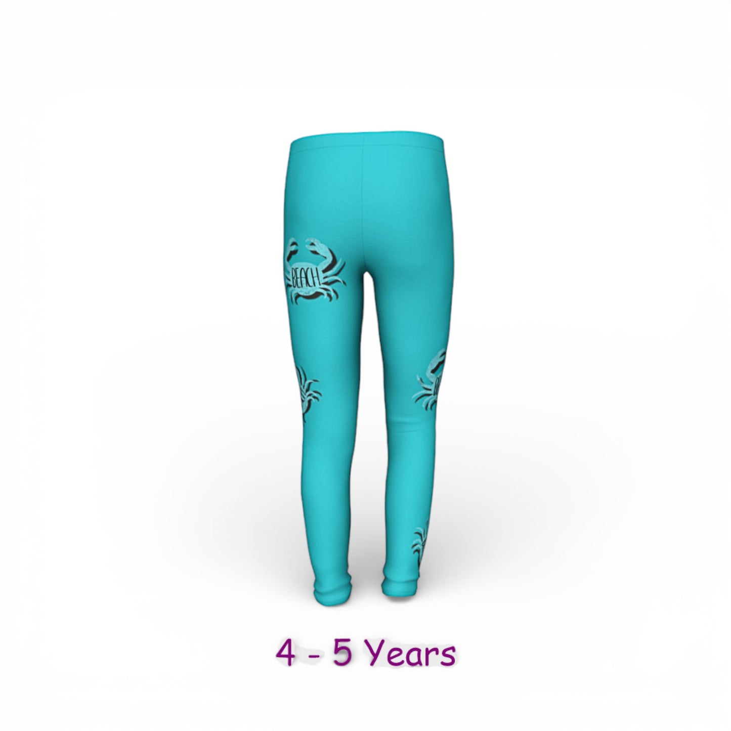 Turquoise leggings with a logo on a white background