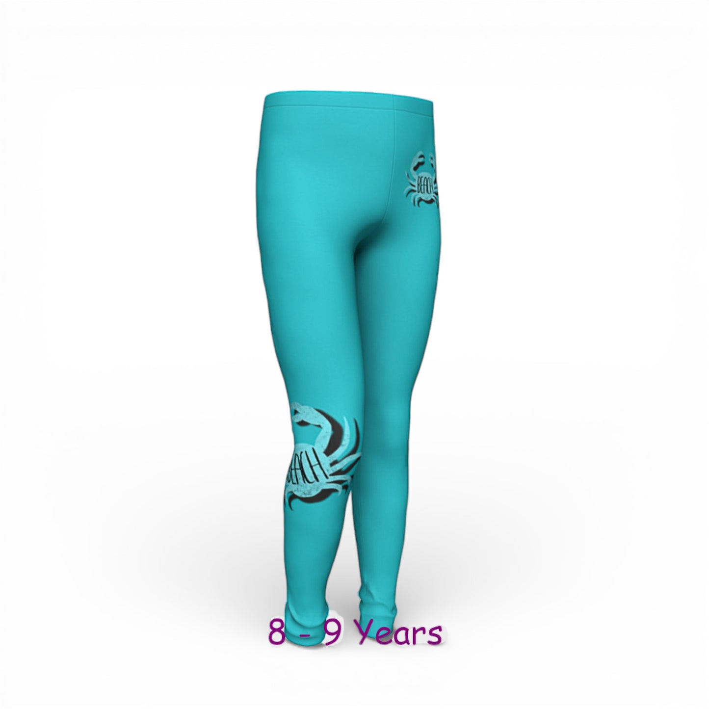 Turquoise leggings with a logo on a white background