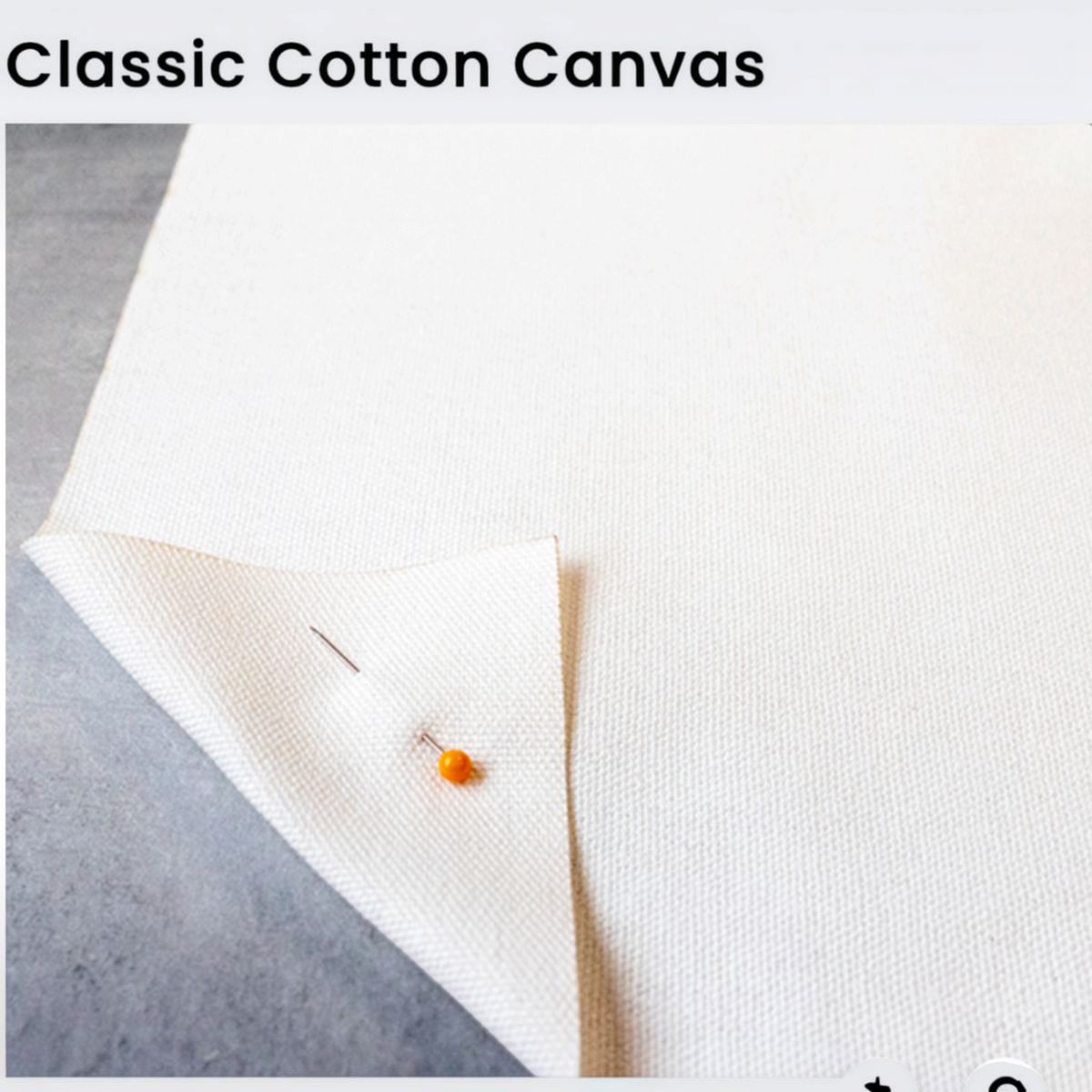 Van Isle Goddess classic cotton canvas fabric swatch with a visible natural weave texture and a sewing pin