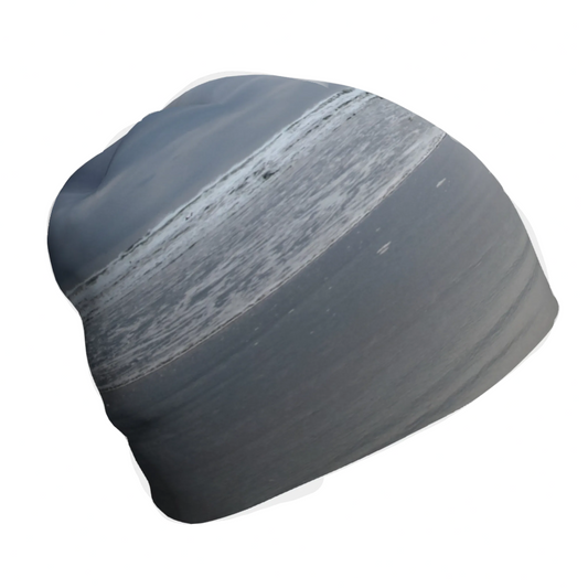Van Isle Goddess grey beanie with a subtle wave pattern, bamboo lined, polyester and spandex blend.