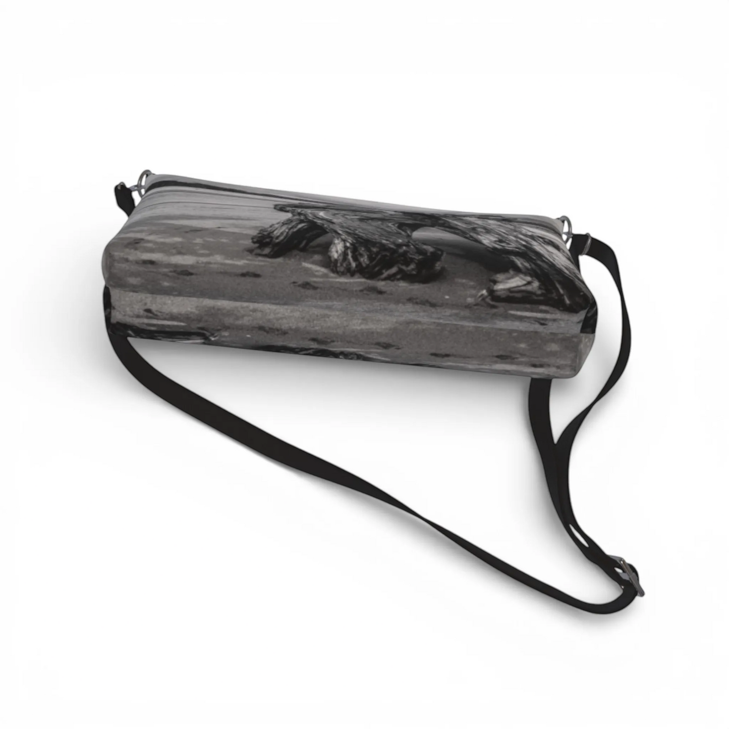 Van Isle Goddess Driftwood Monument Port Renfrew vegan leather crossbody purse with adjustable strap and driftwood print.
