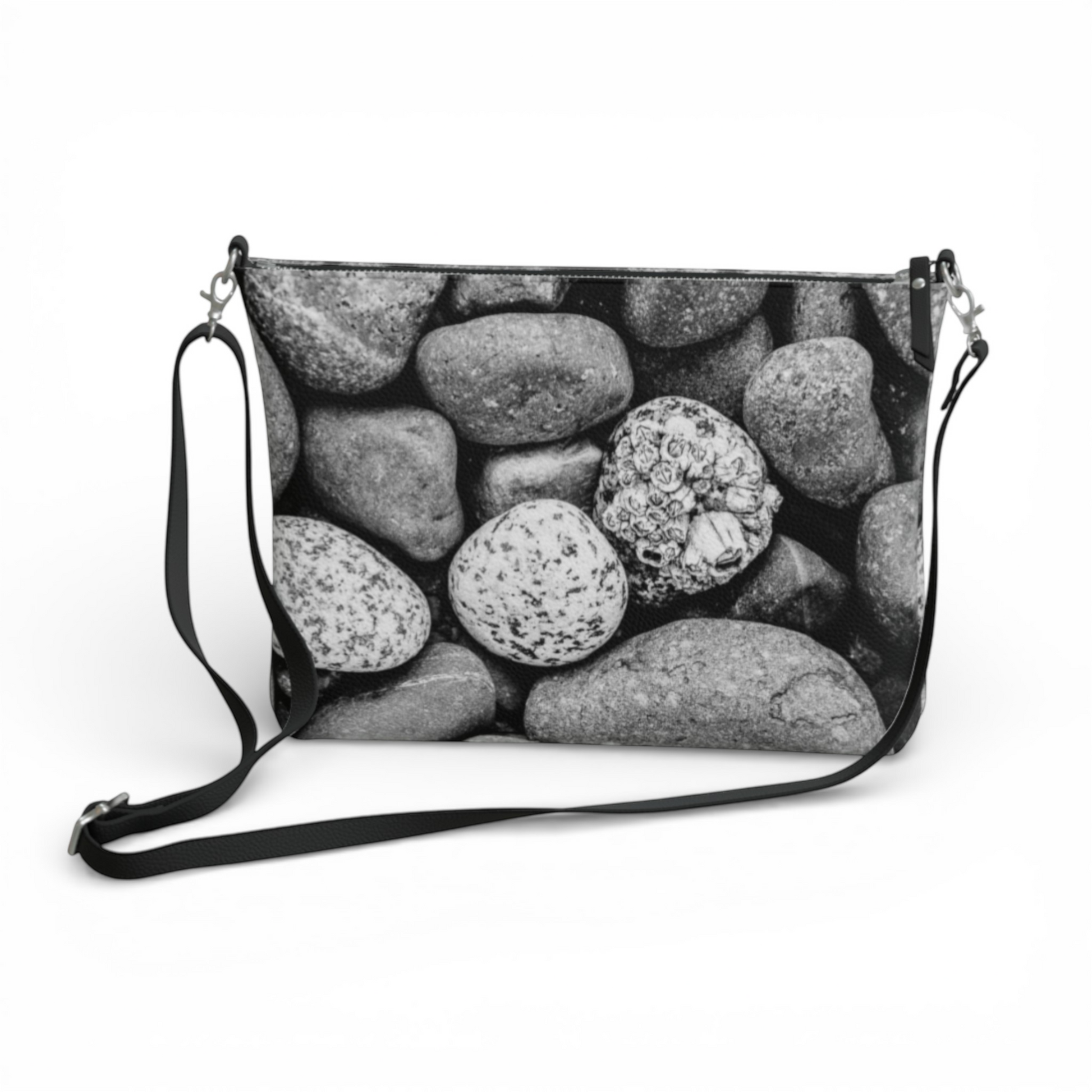 Van Isle Goddess Beach Rocks vegan leather crossbody purse with adjustable strap and pebble texture.