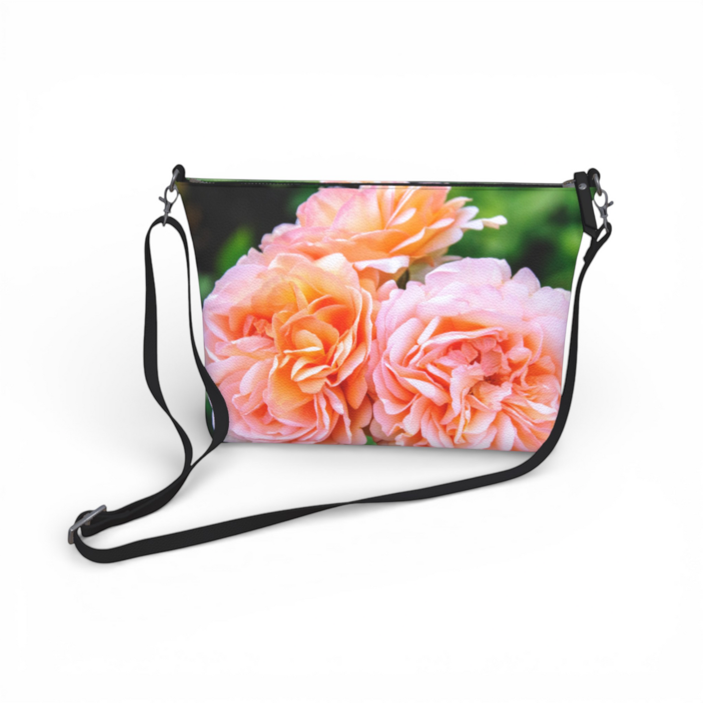 Van Isle Goddess Happy Roses vegan leather crossbody purse with adjustable strap and floral print.