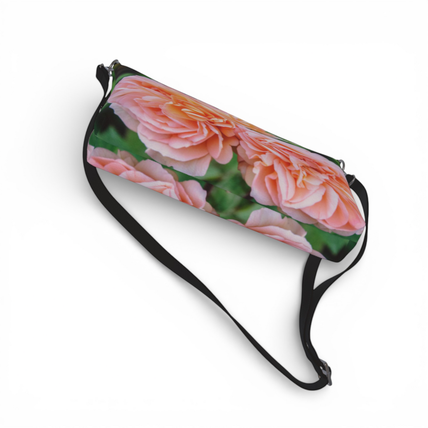 Van Isle Goddess Happy Roses crossbody purse with adjustable strap, featuring a print of pink roses on vegan leather.