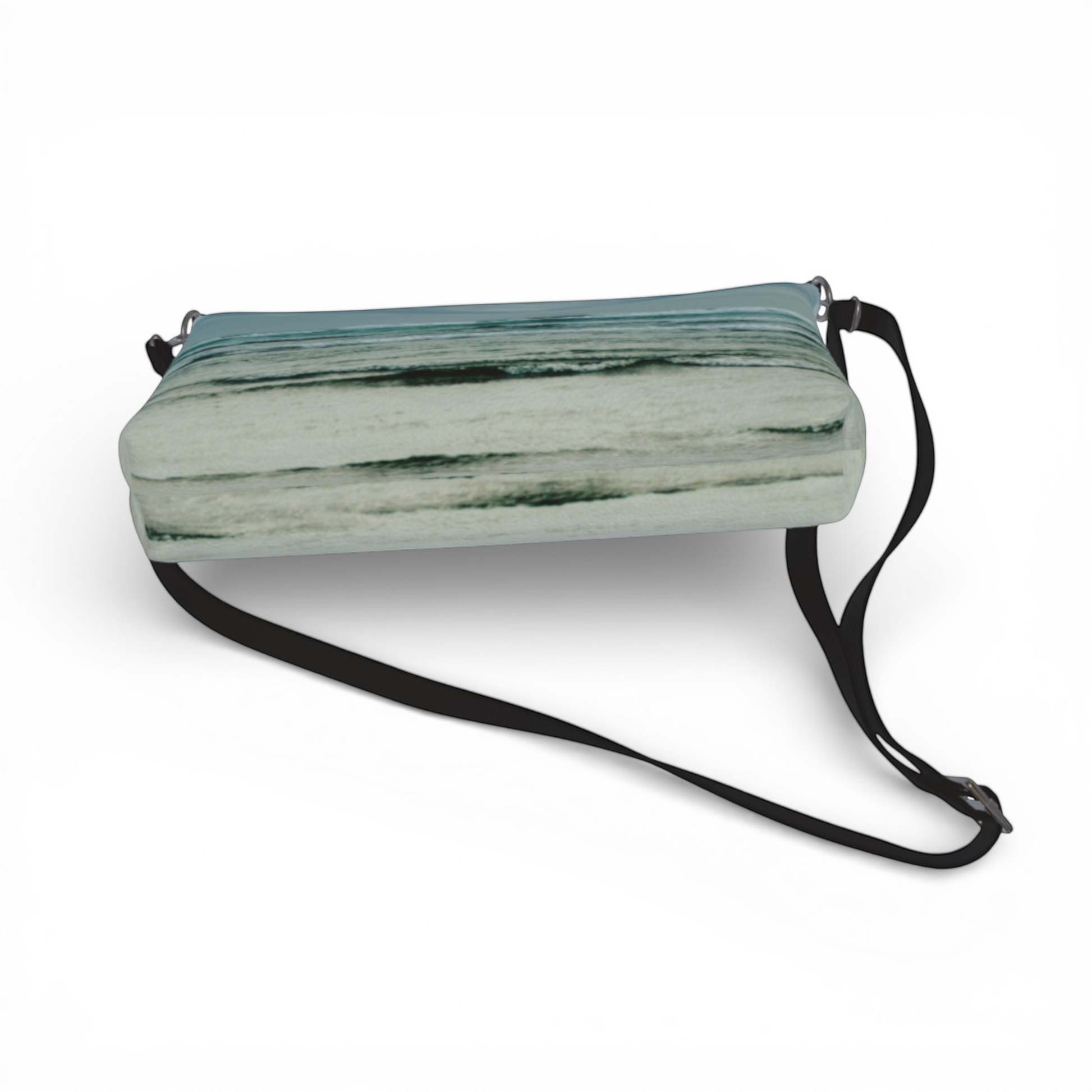 Van Isle Goddess Ocean Calling crossbody purse with beach wave print, vegan leather, adjustable strap.